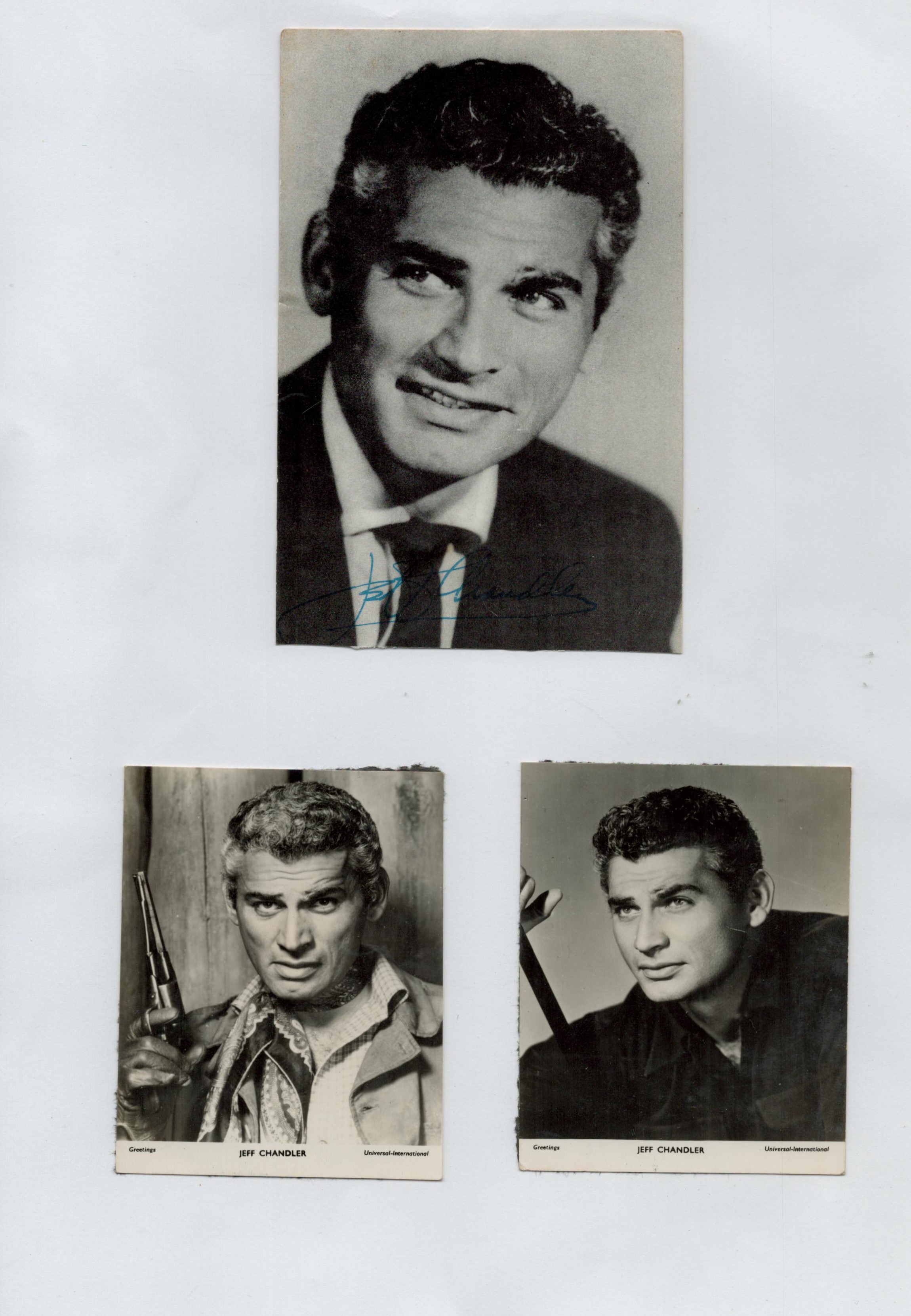 Jeff Chandler signed Vintage Black and White Photo 5x3.5 Inch. Plus 2 unsigned Promo Black and White