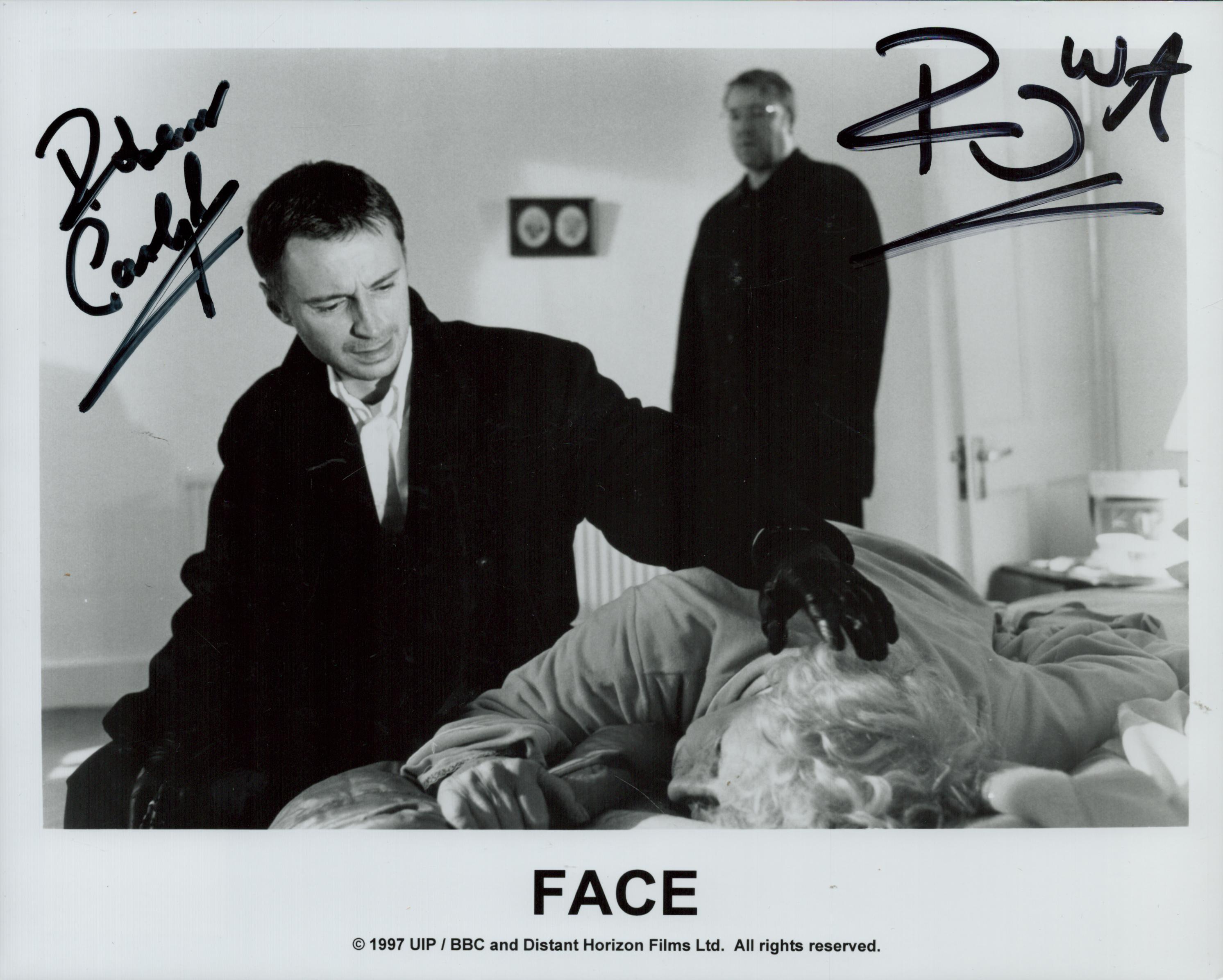 Multi signed Robert Carlyle, OBE and Ray Winstone Black and White Still Movie Photo 10x8 Inch. 'Face