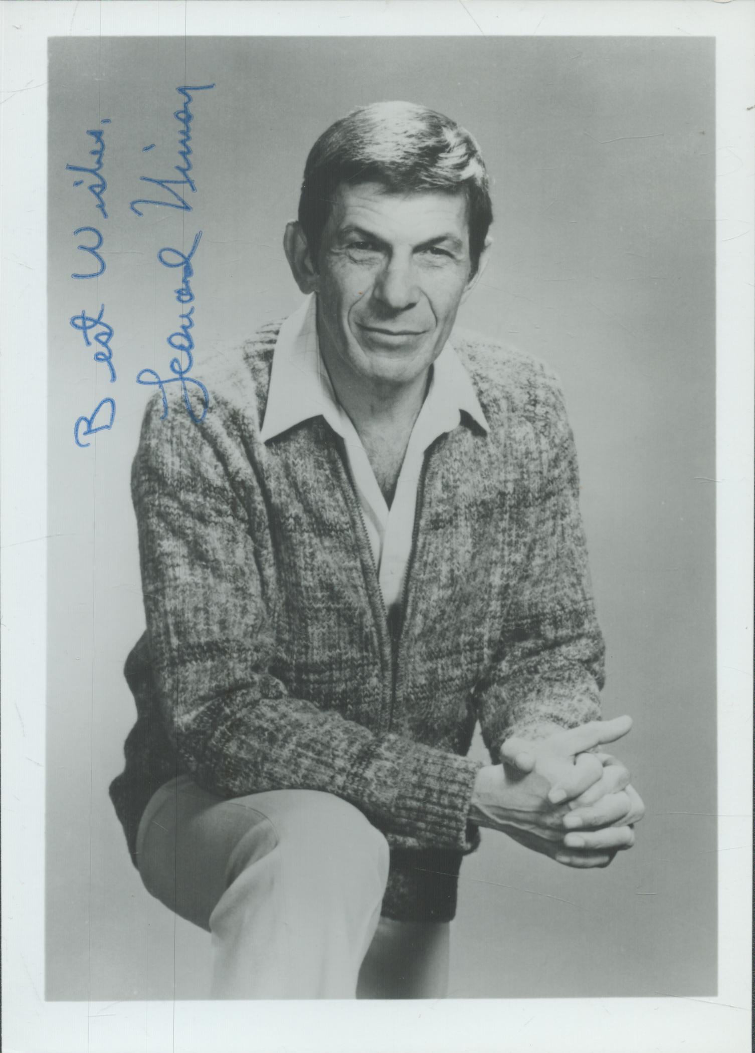 Leonard Nimoy signed 7x5 inch black and white photo. Good Condition. All autographs come with a