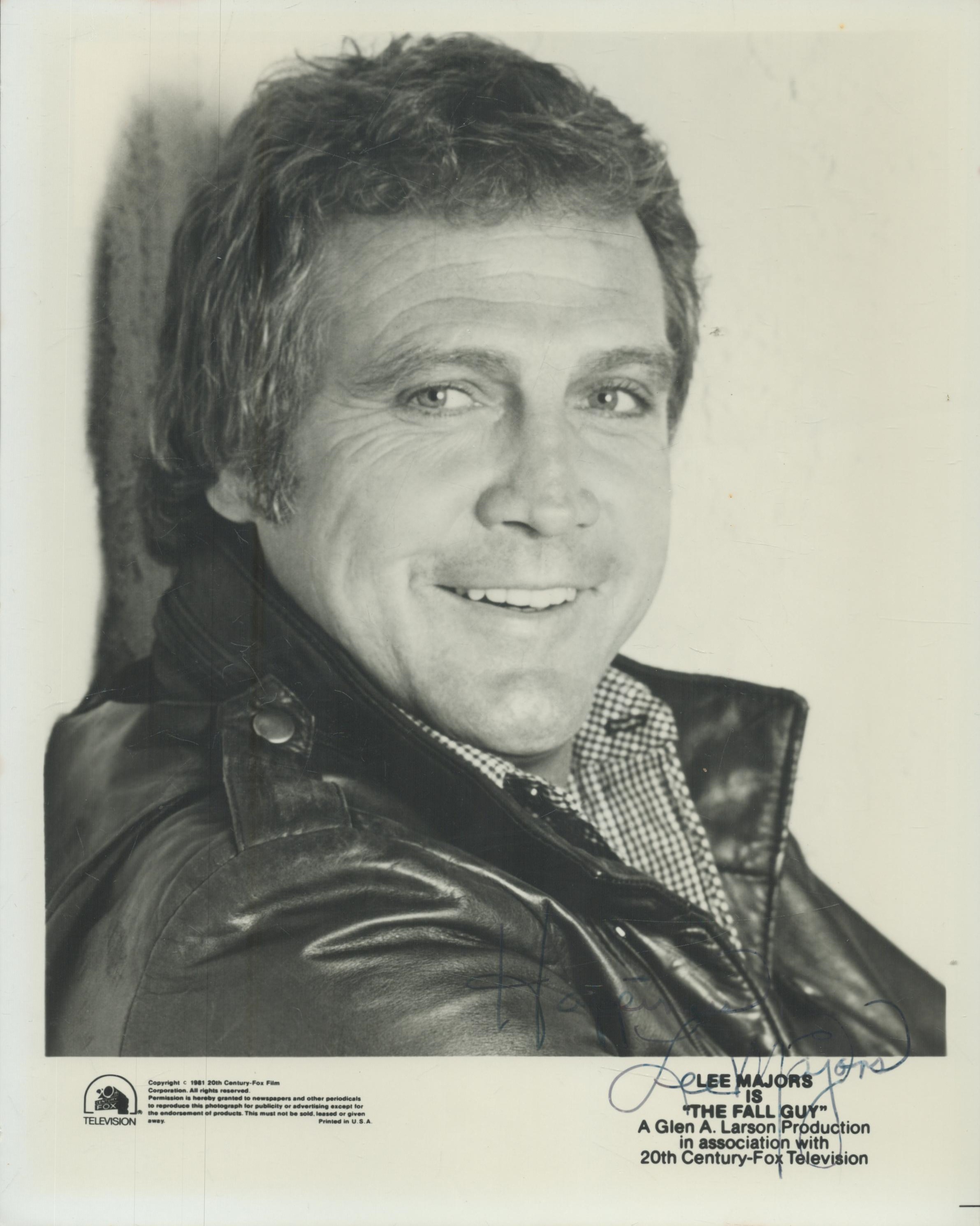 Lee Majors signed 10x8 inch "The Fall Guy" black and white promo photo. Good Condition. All