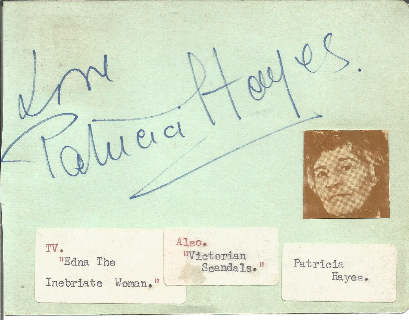 Patricia Hayes signed 6x4 inch album page includes Angela Richards signature on reverse. Good