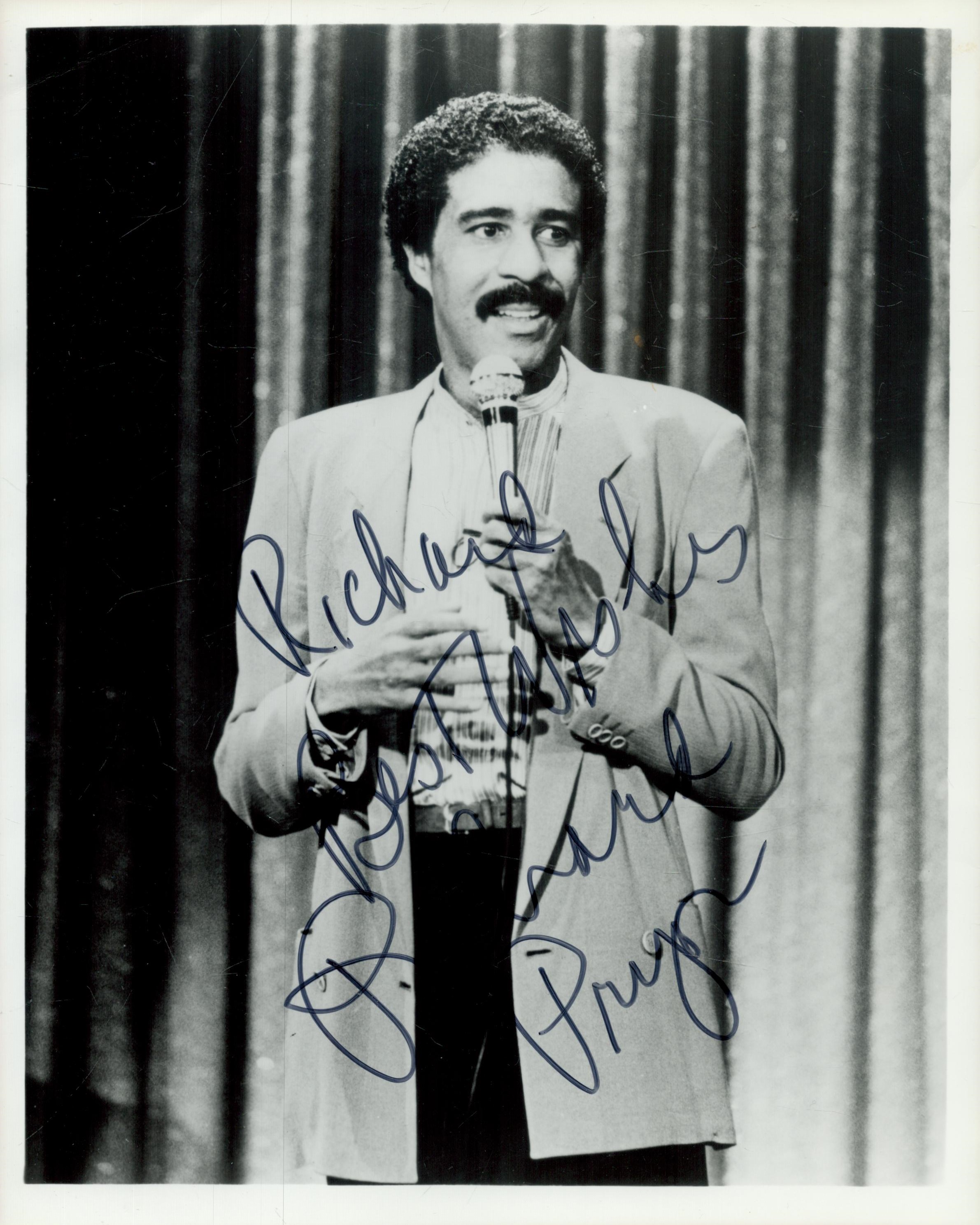 Richard Pryor signed 10x8 inch black and white photo dedicated. Good Condition. All autographs