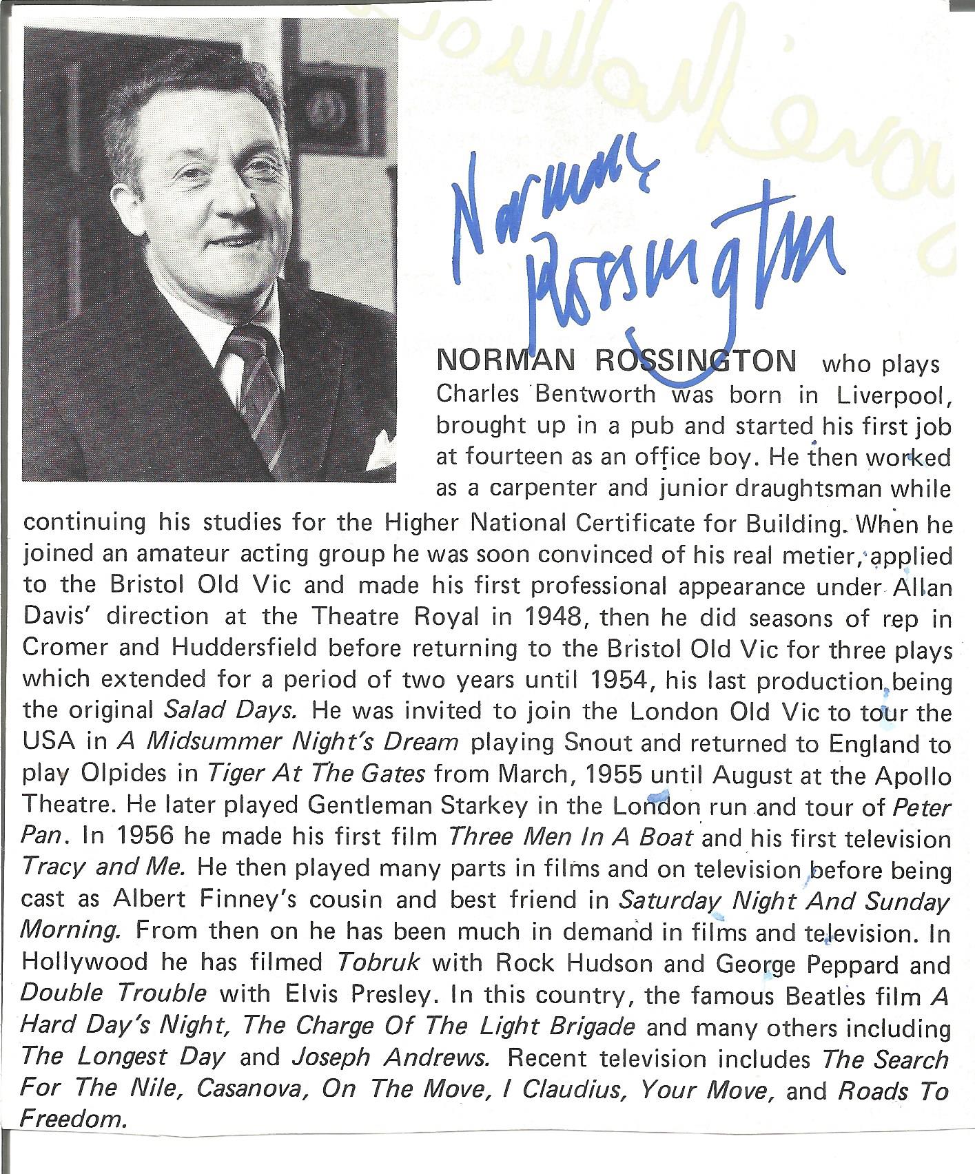 Norman Rossington signed 5x5 inch approx. magazine page. Good Condition. All autographs come with