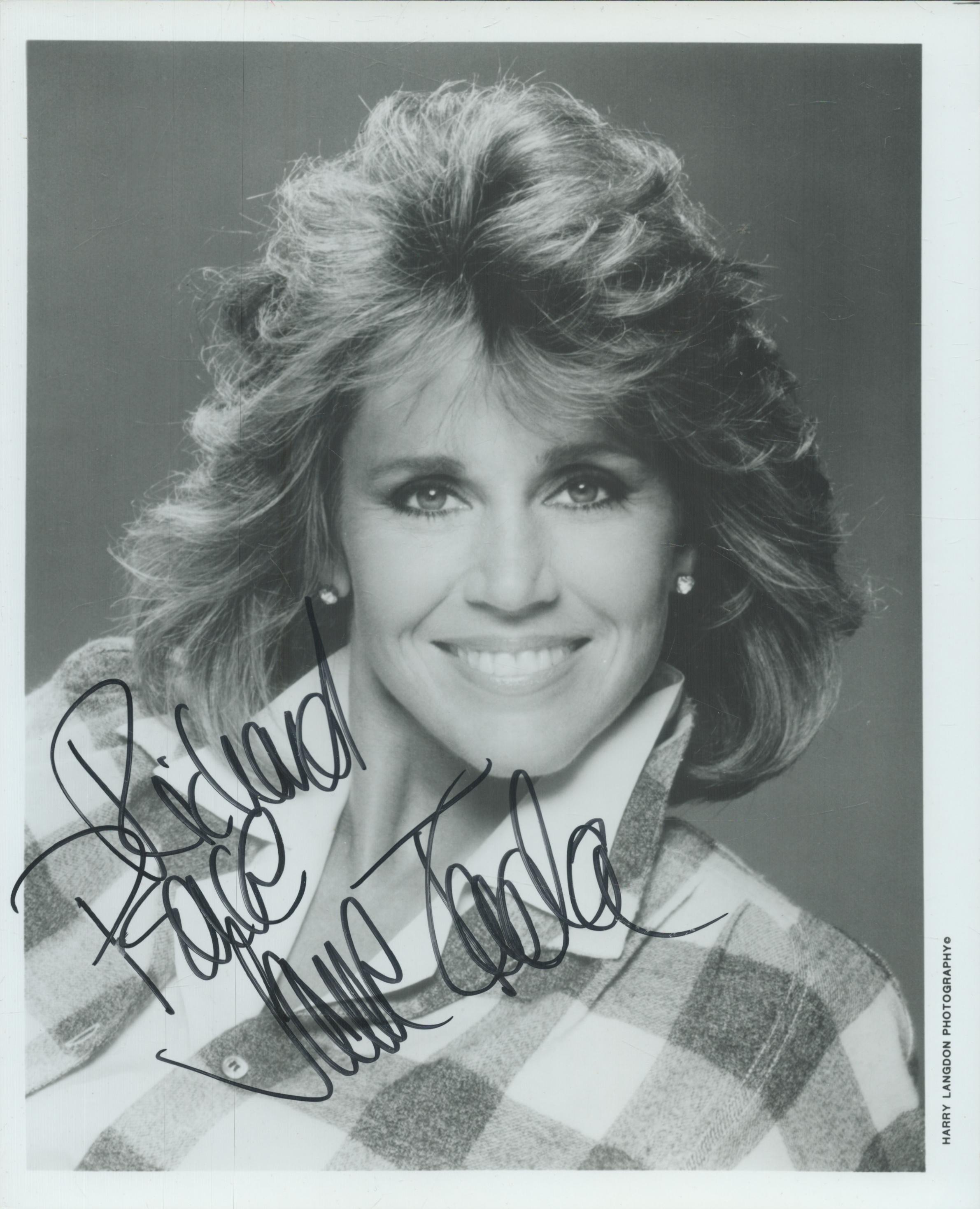 Jane Fonda signed 10x8 inch black and white photo dedicated. Good Condition. All autographs come