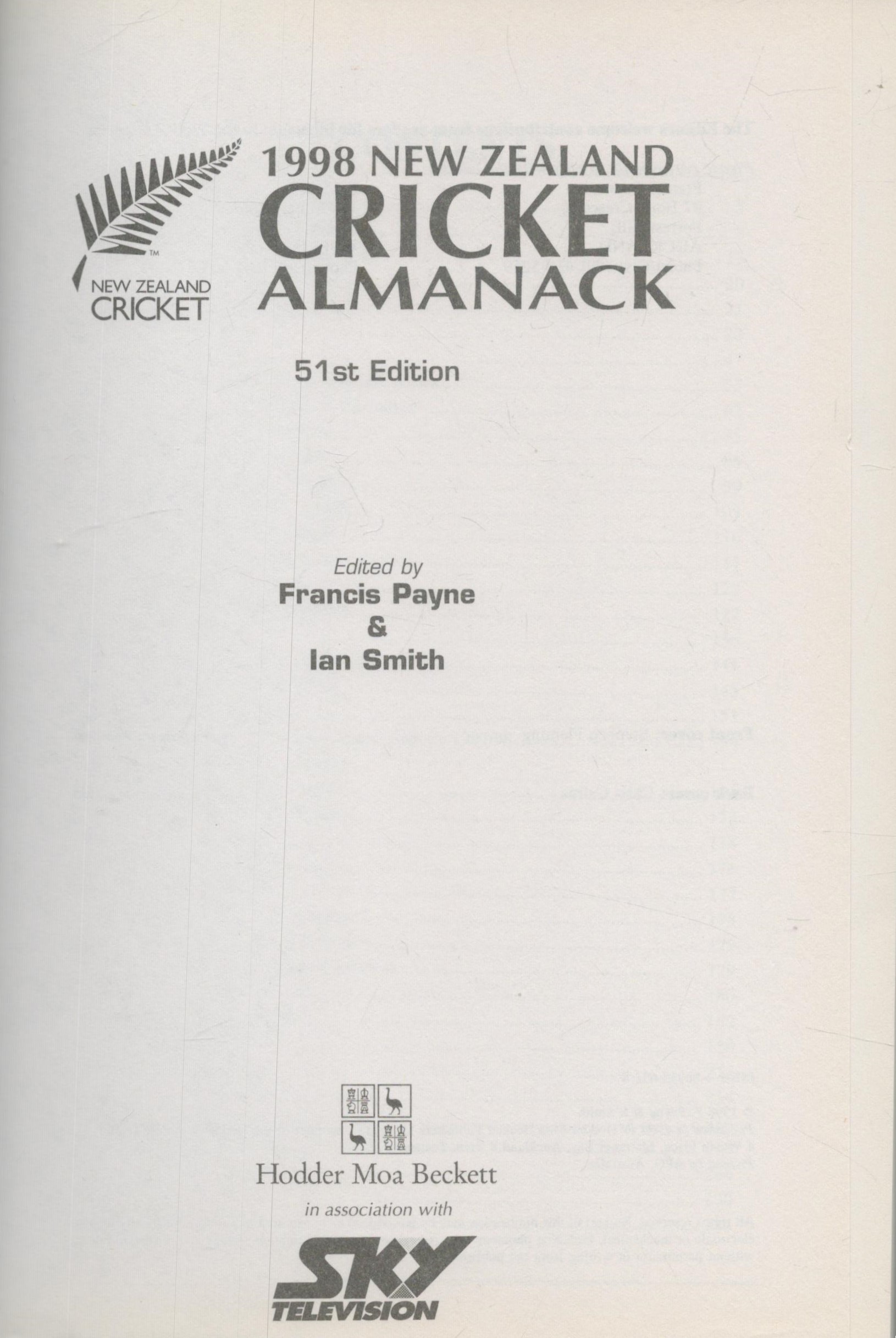 1998 New Zealand Cricket Almanack paperback book, edited by Francis Payne and Ian Smith. 478 - Image 2 of 3