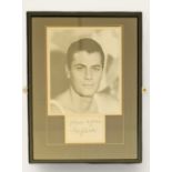 Tony Curtis signature piece, with black and white photo. Framed. Measures 11 inch by 16-inch appx.