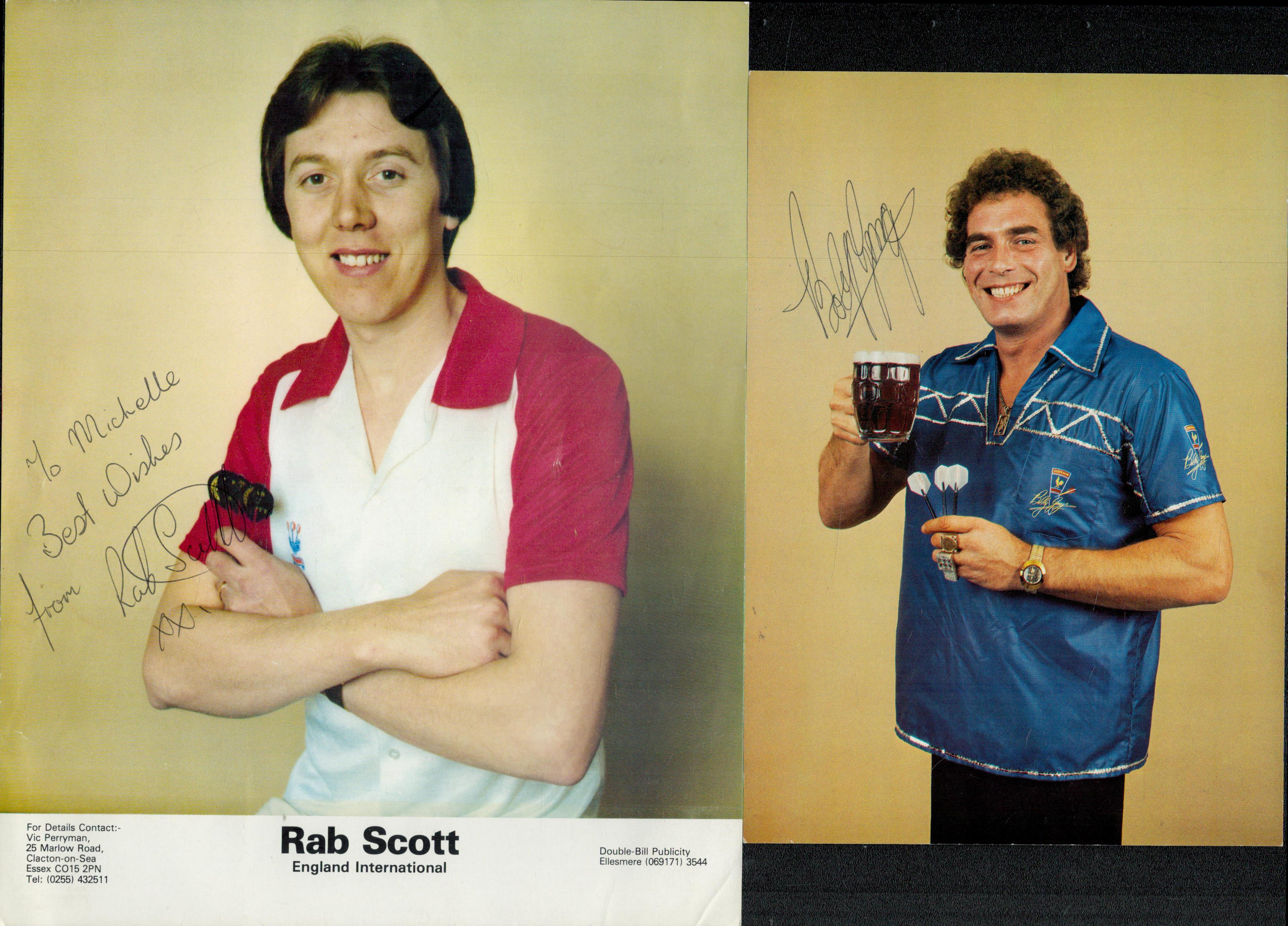 Dart collection of 3 signed photos and programme with names of Bobby George, Rab Scott and Phil
