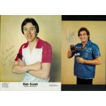 Dart collection of 3 signed photos and programme with names of Bobby George, Rab Scott and Phil