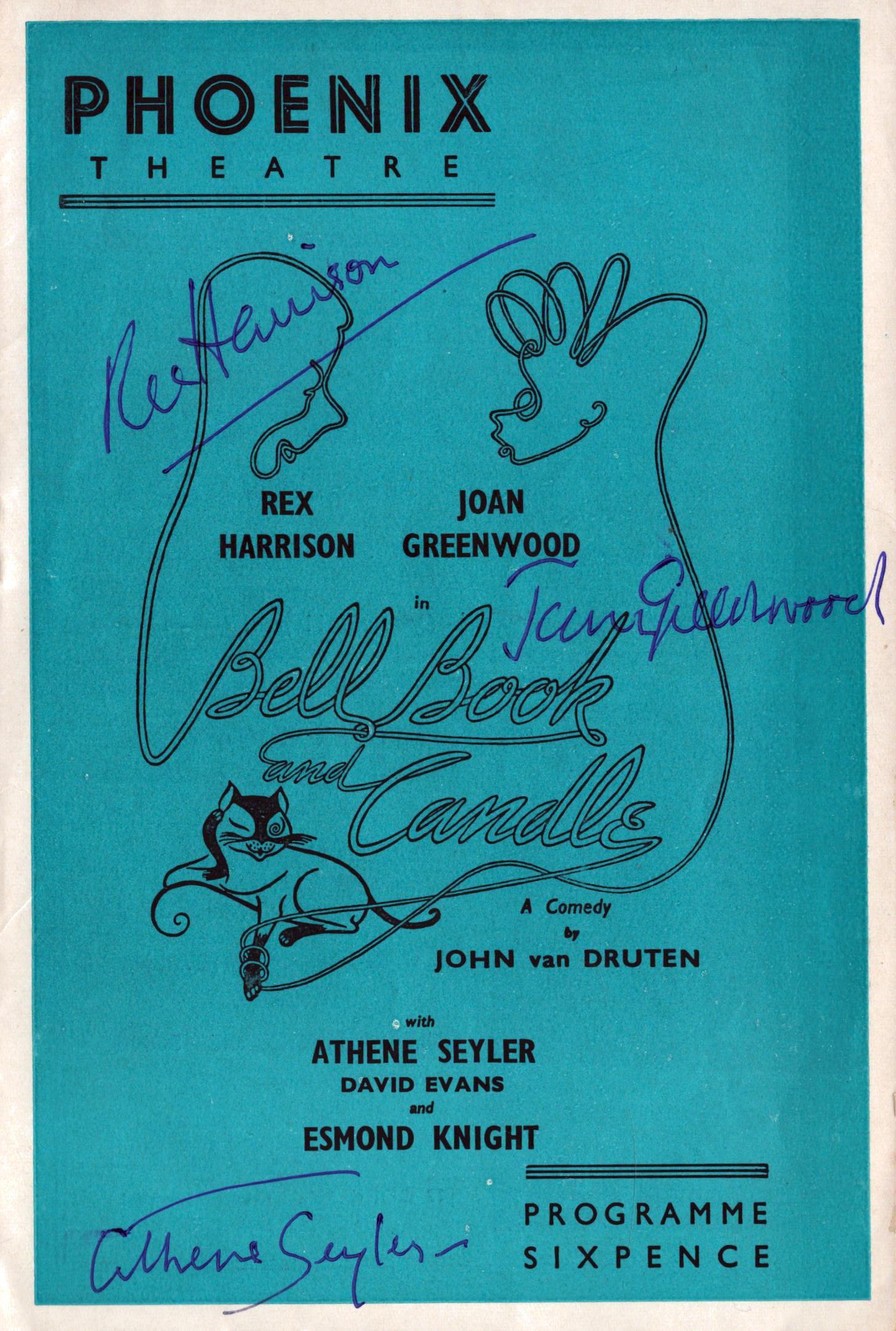 Bell, Book and Candle signed programme, signed by Rex Harrison, Joan Greenwood and Thene Seyler from