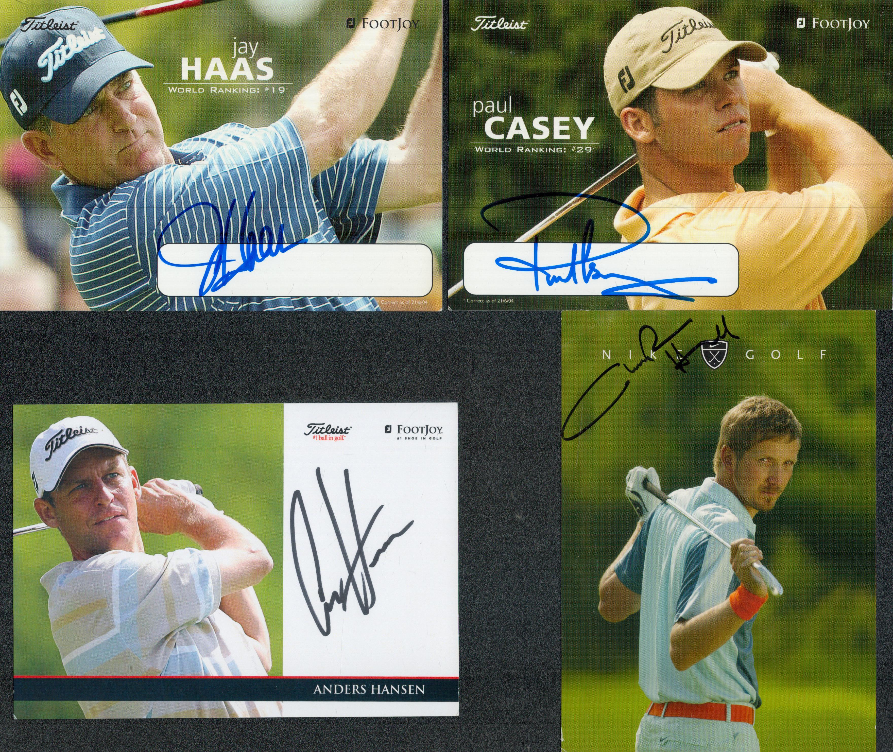 GOLF 4 signed Promo Photocards Paul Casey, Jay Haas, Chris Hanell, Anders Hansen . Good Condition.