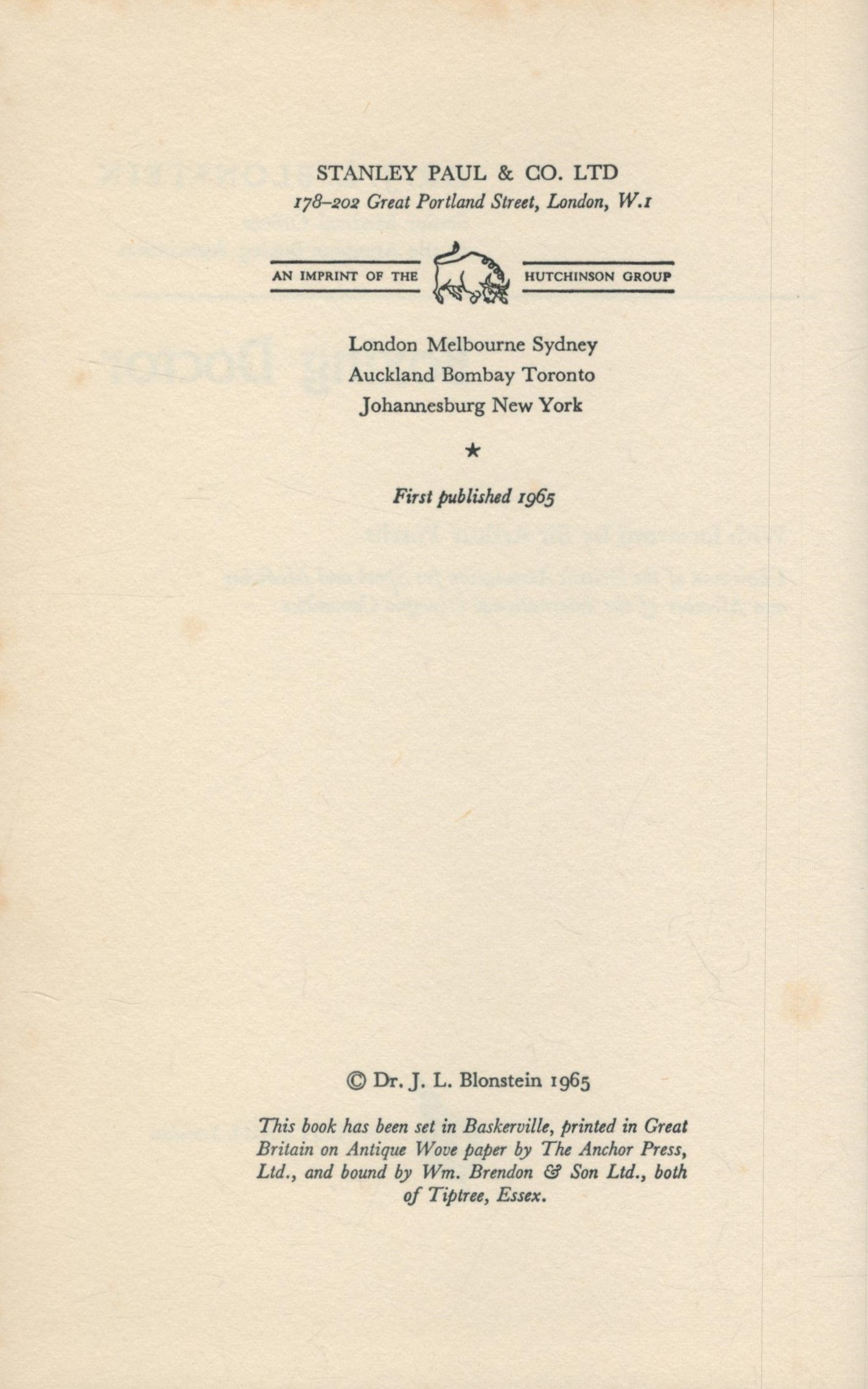 Boxing Doctor by Dr. J.L. Blonstein Hardback book, 127 pages. Some pencil marks on pages. Good - Image 3 of 3