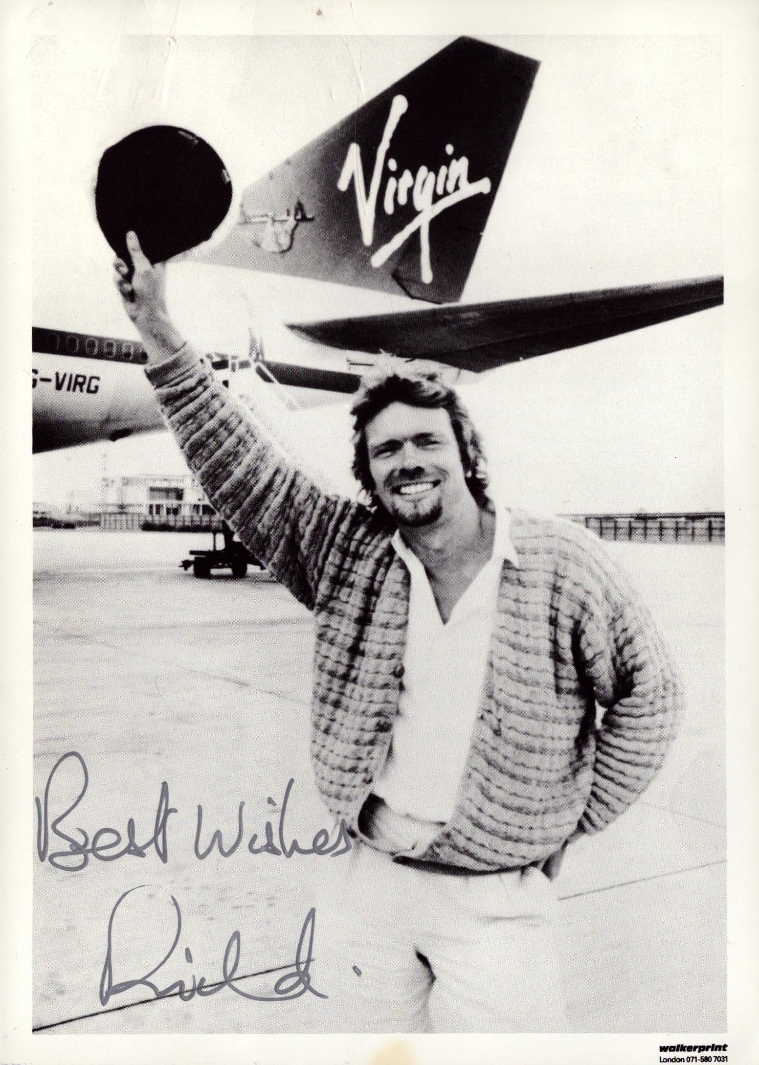 Richard Branson signed 7x5 inch black and white photo. Good Condition. All autographs come with a