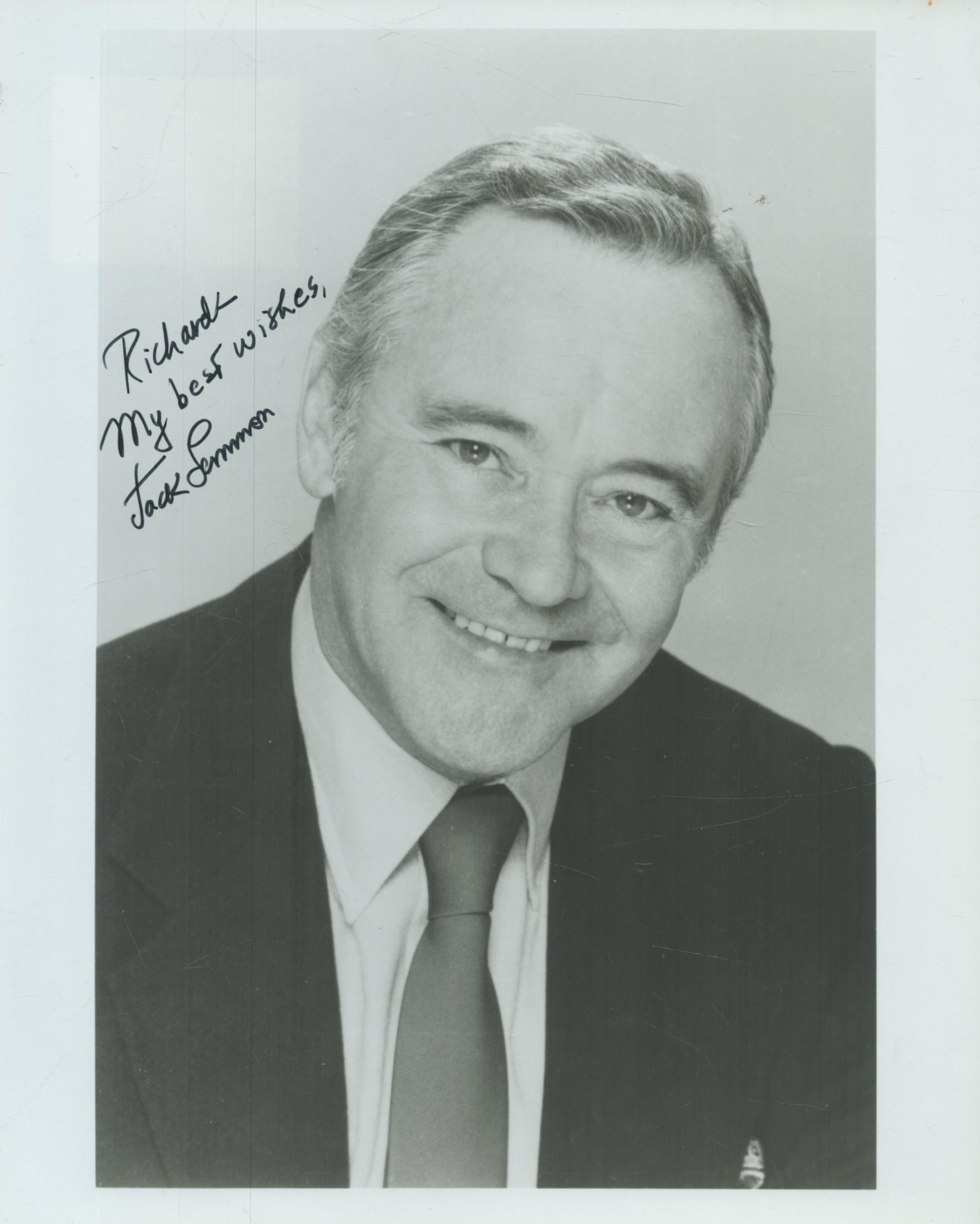 Jack Lemon signed 10x8 inch black and white photo dedicated. Good Condition. All autographs come