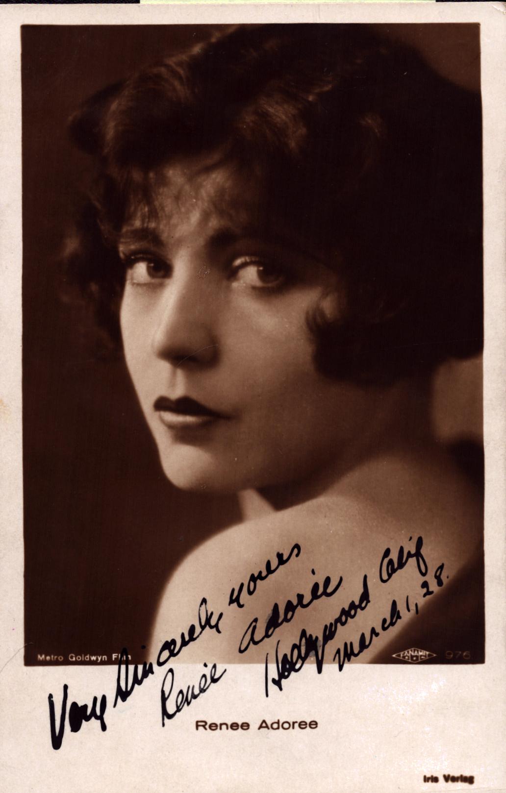 Renée Adorée (1898-1933), French stage and film actress signed and dated, 'Hollywood Calif. March 1,