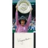 VIRGINIA WADE 1977 Wimbledon Open Winner signed card with Tennis Photo. Good Condition. All