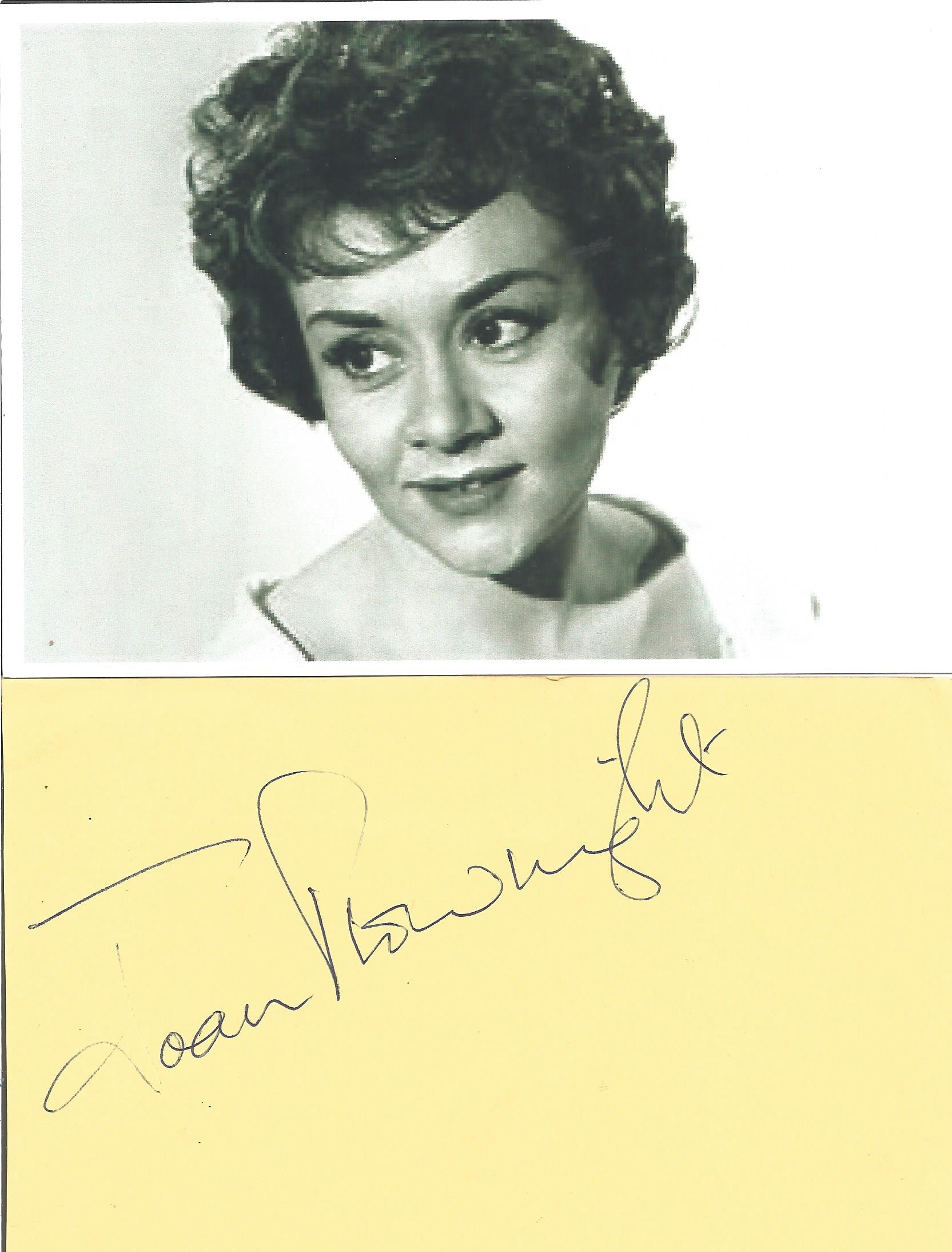 Joan Plowright signed 6x4 inch album page and 6x4 inch black and white photo. Good Condition. All