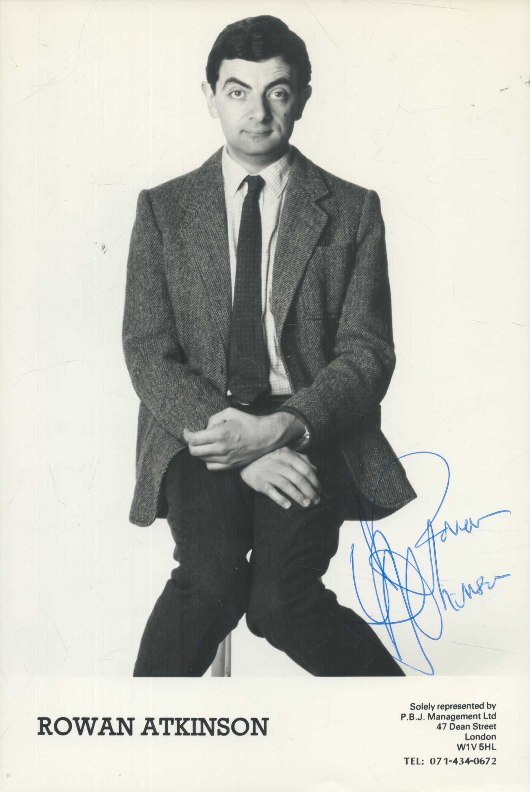 Rowan Atkinson signed 8x6 inch Mr Bean black and white promo photo. Good Condition. All autographs