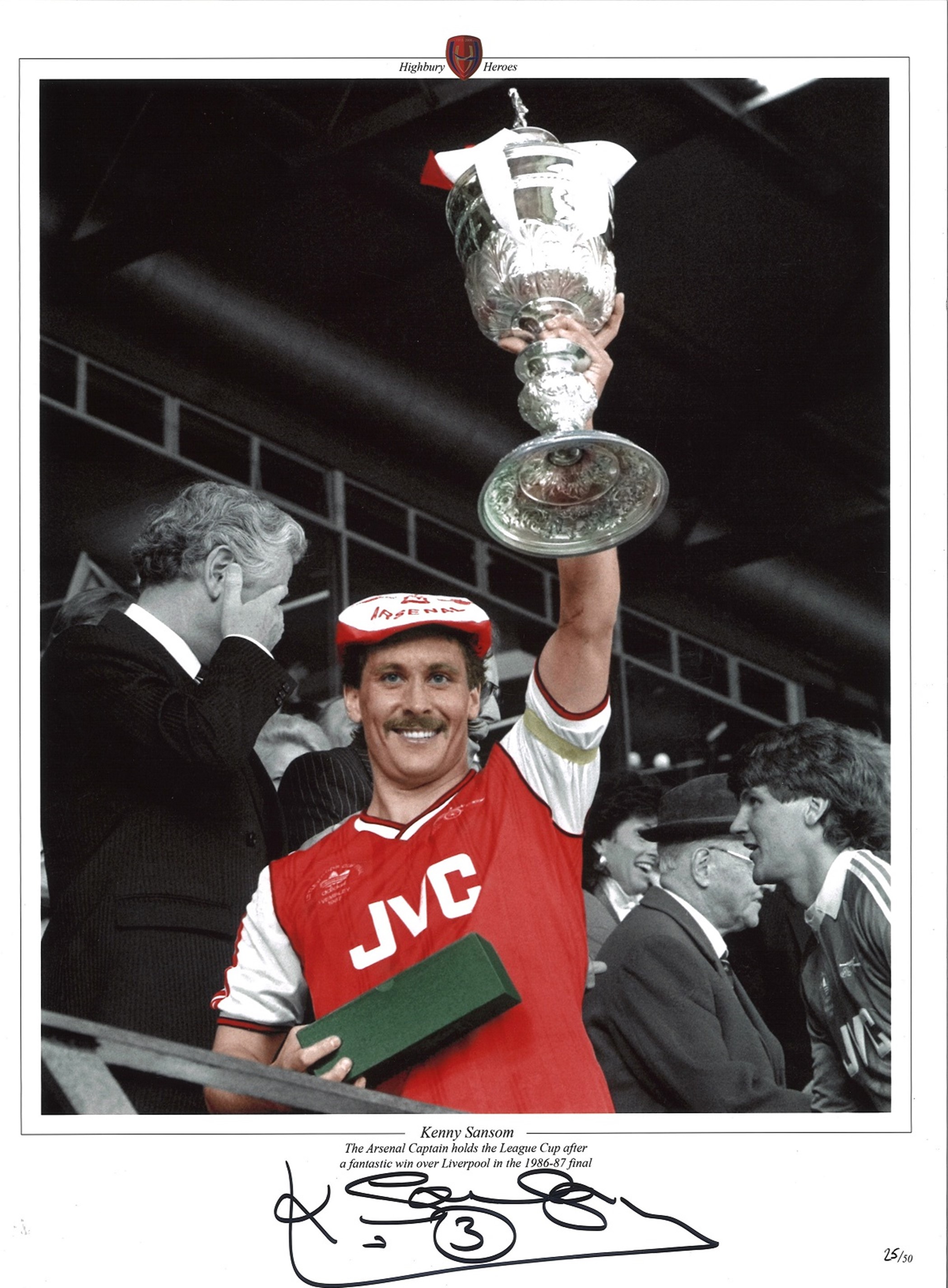 Kenny Sansom 16x12 colourised promo photograph pictured celebrating with the League Cup after