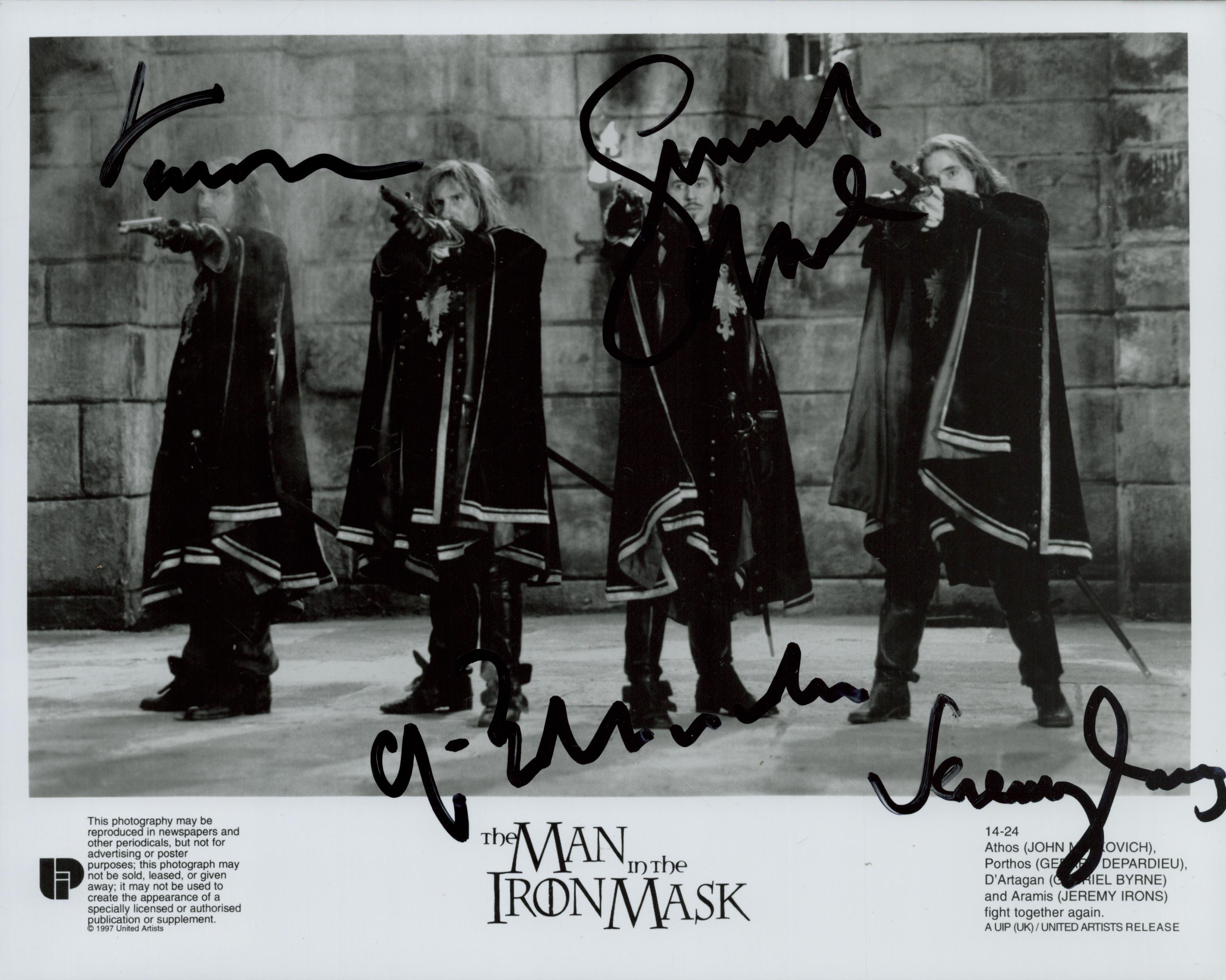 Multi signed John Malkovich, Gérard Depardieu, Gabriel Byrne, Jeremy Irons Black and White Still