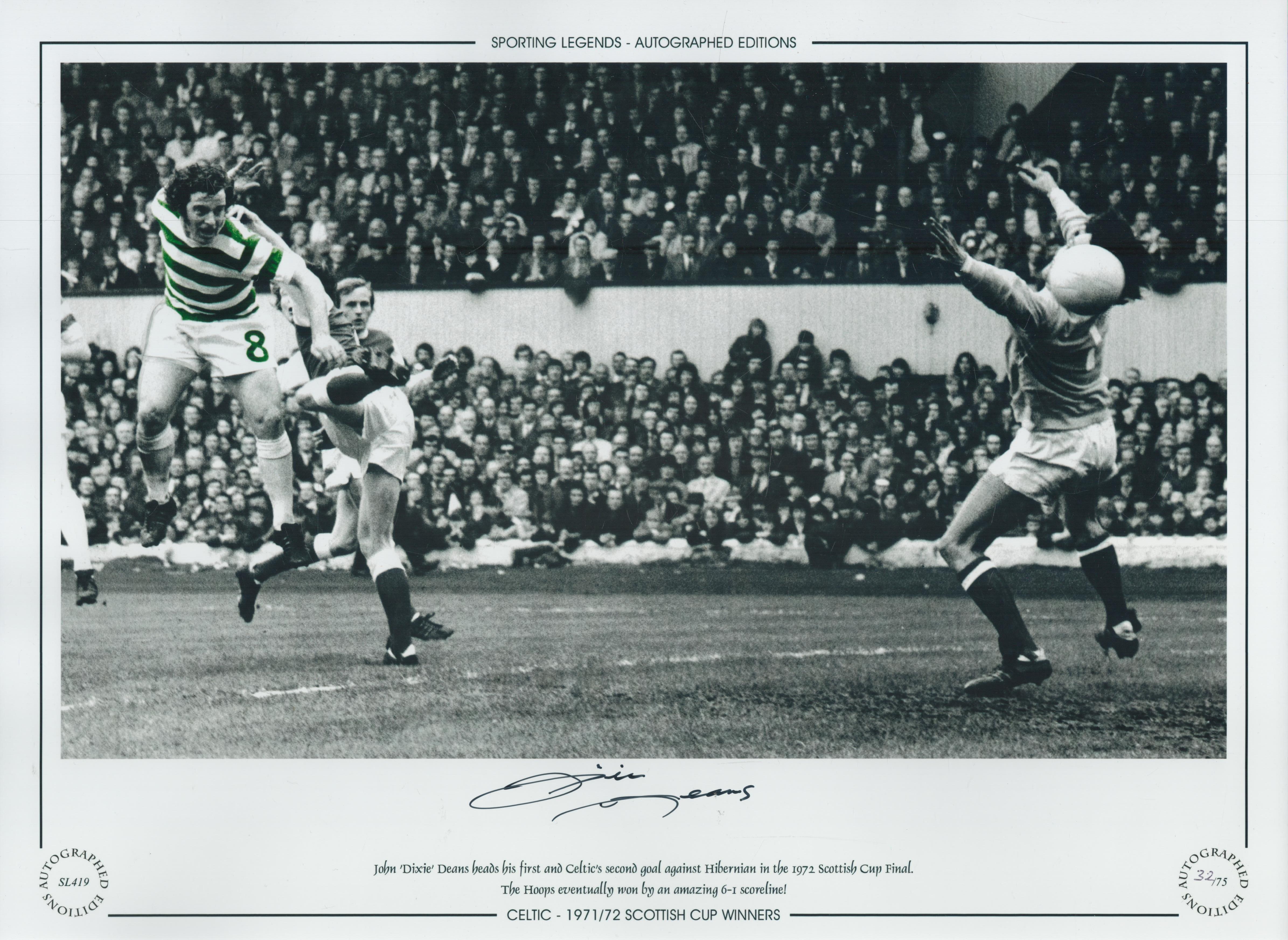 Autographed JOHN 'DIXIE' DEANS 16 x 12 Limited Edition : Colorized, depicting Celtic striker JOHN '