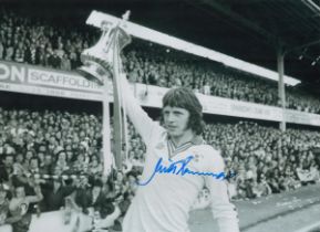 Autographed MIKE CHANNON 16 x 12 Photo : B/W, depicting a wonderful image showing Southampton's MIKE