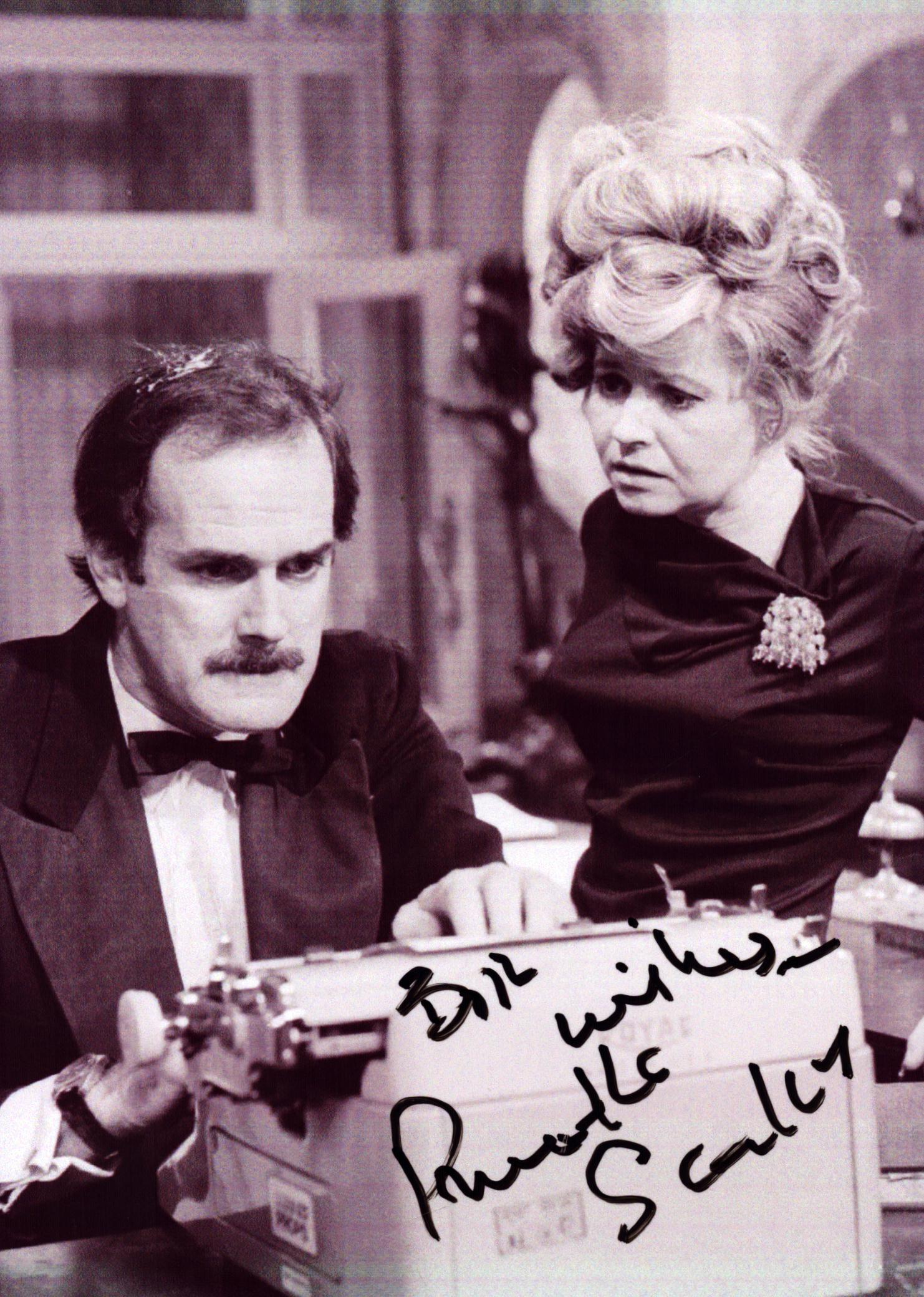 Prunella Scales signed black and white photo, from the tv series Fawlty Towers. Dedicated.