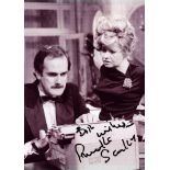 Prunella Scales signed black and white photo, from the tv series Fawlty Towers. Dedicated.