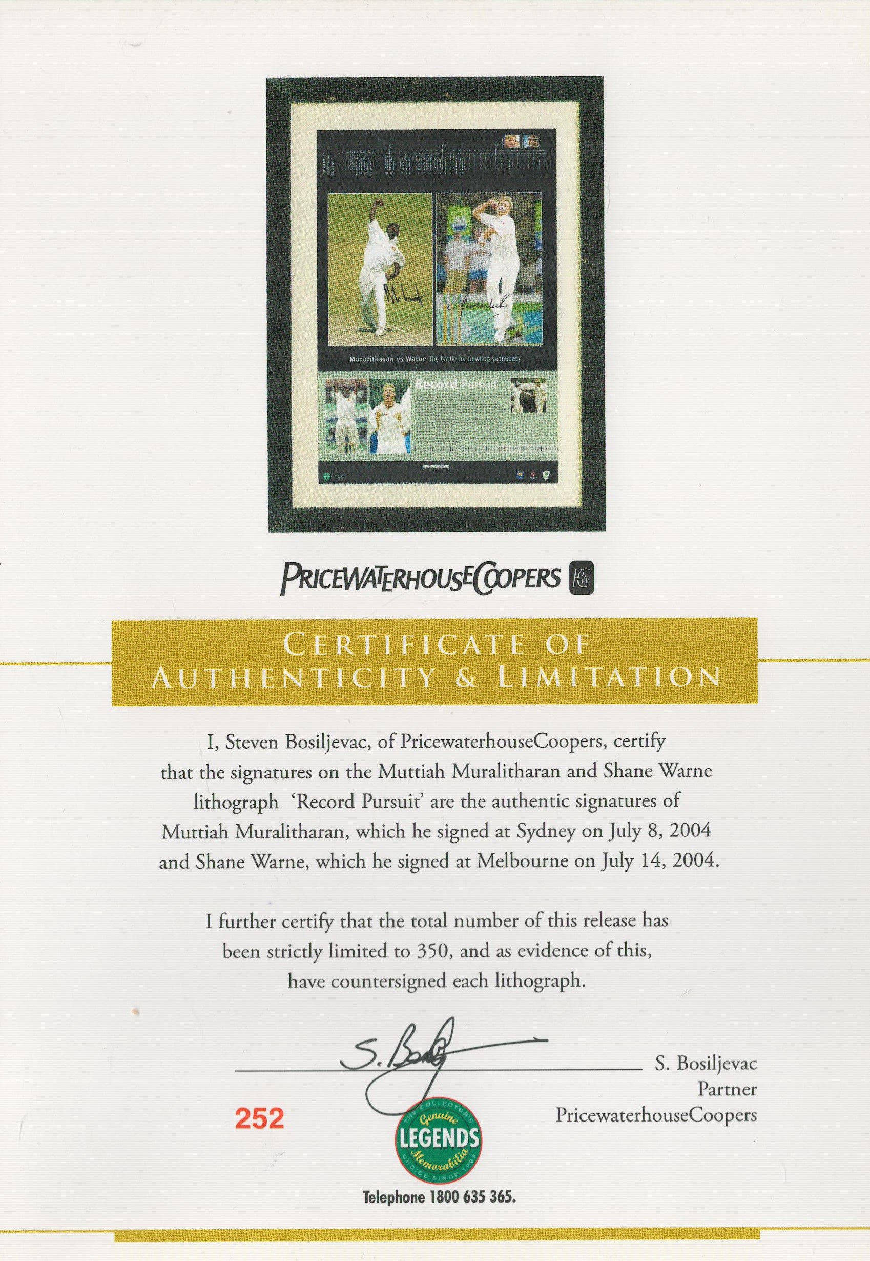 Shane Warne and Muttiah Muralitharan signed Limited Edition Lithograph with COA This absolutely - Image 2 of 2