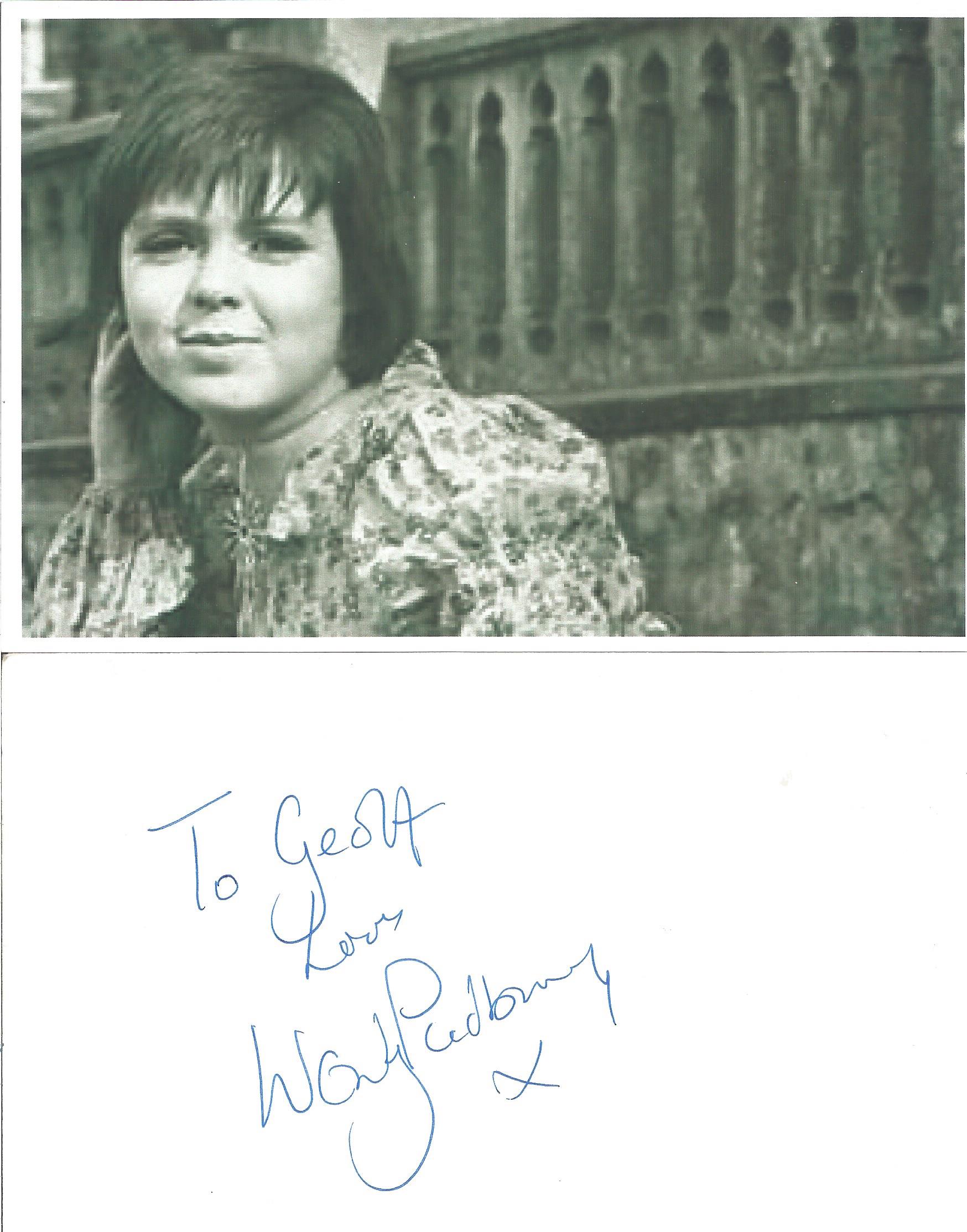 Wendy Padbury signed 6x4 inch white card and black and white photo. Good Condition. All autographs