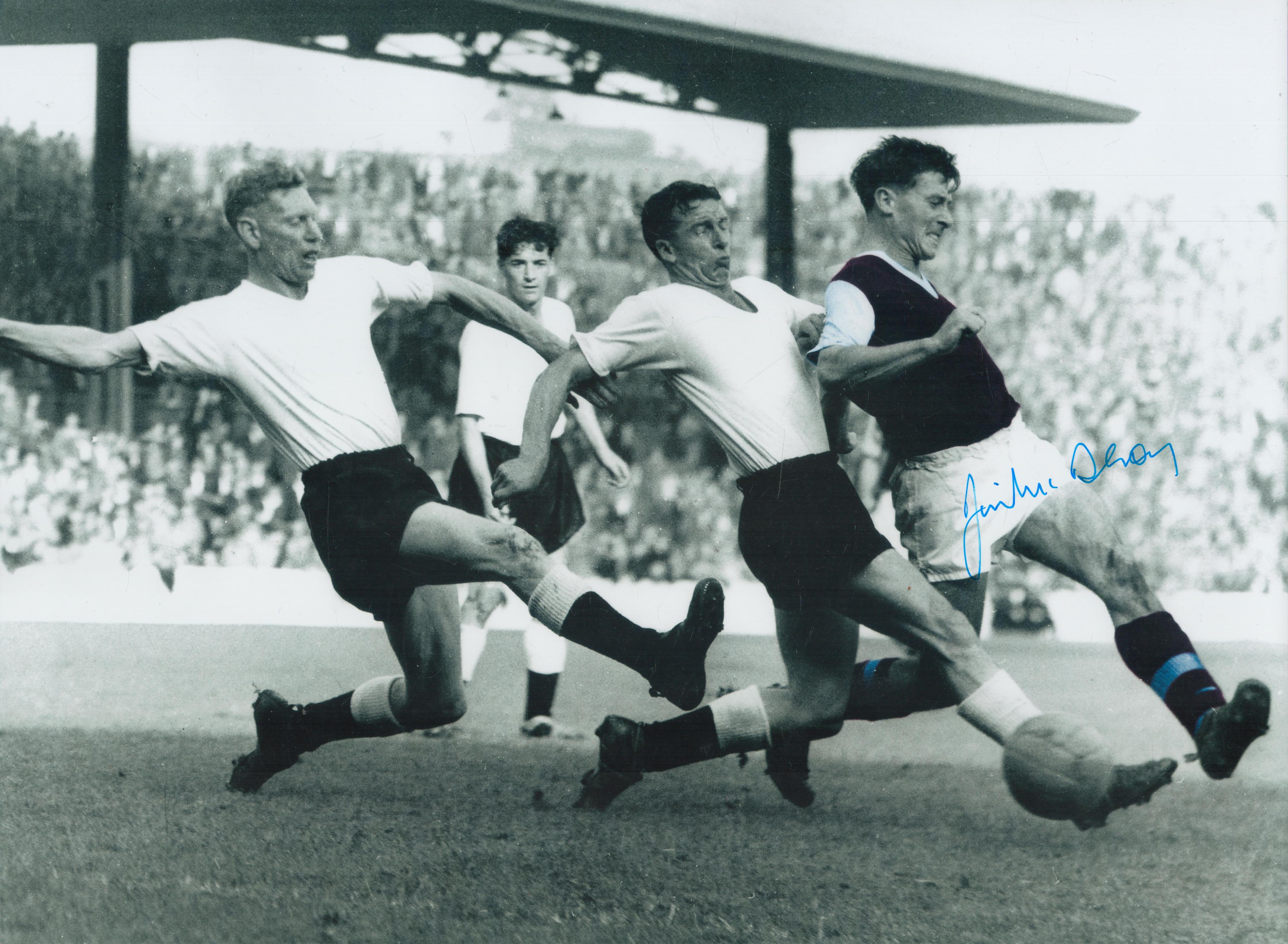 Autographed JIMMY McIlroy 16 x 12 Photo : Colorized, depicting Burnley midfielder JIMMY McIlroy gets