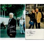 Football manager collection of 3 signed photos and 1 signed white card with names of Bobby Robson,