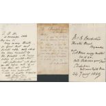 John Baldwin Buckstone signed letters. Three ALS by John Baldwin Buckstone (14 September 1802 - 31