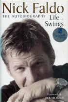 Nick Faldo signed Hardback book, Nick Falso the autobiography Life Swings, 374 pages. Good