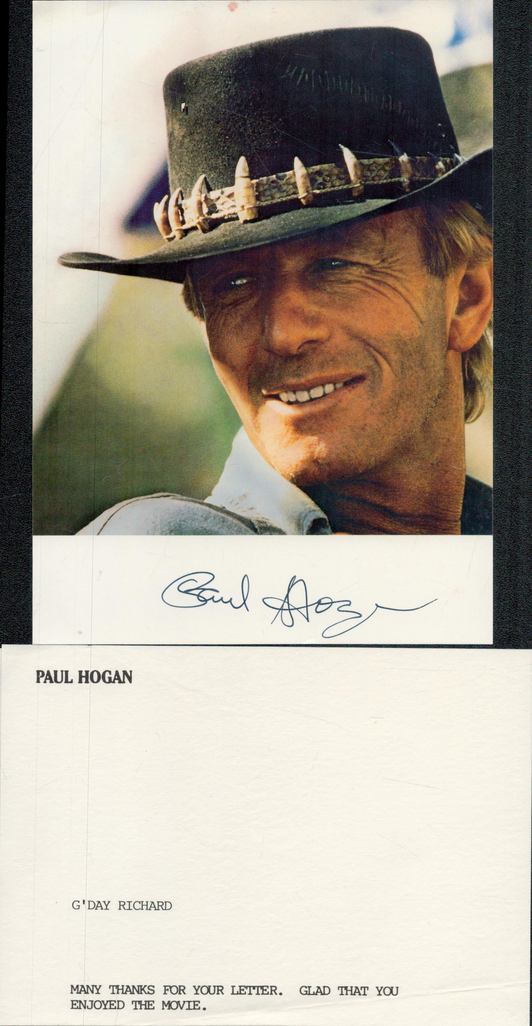 Paul Hogan signed 7x5 inch Crocodile Dundee colour photo. Good Condition. All autographs come with a