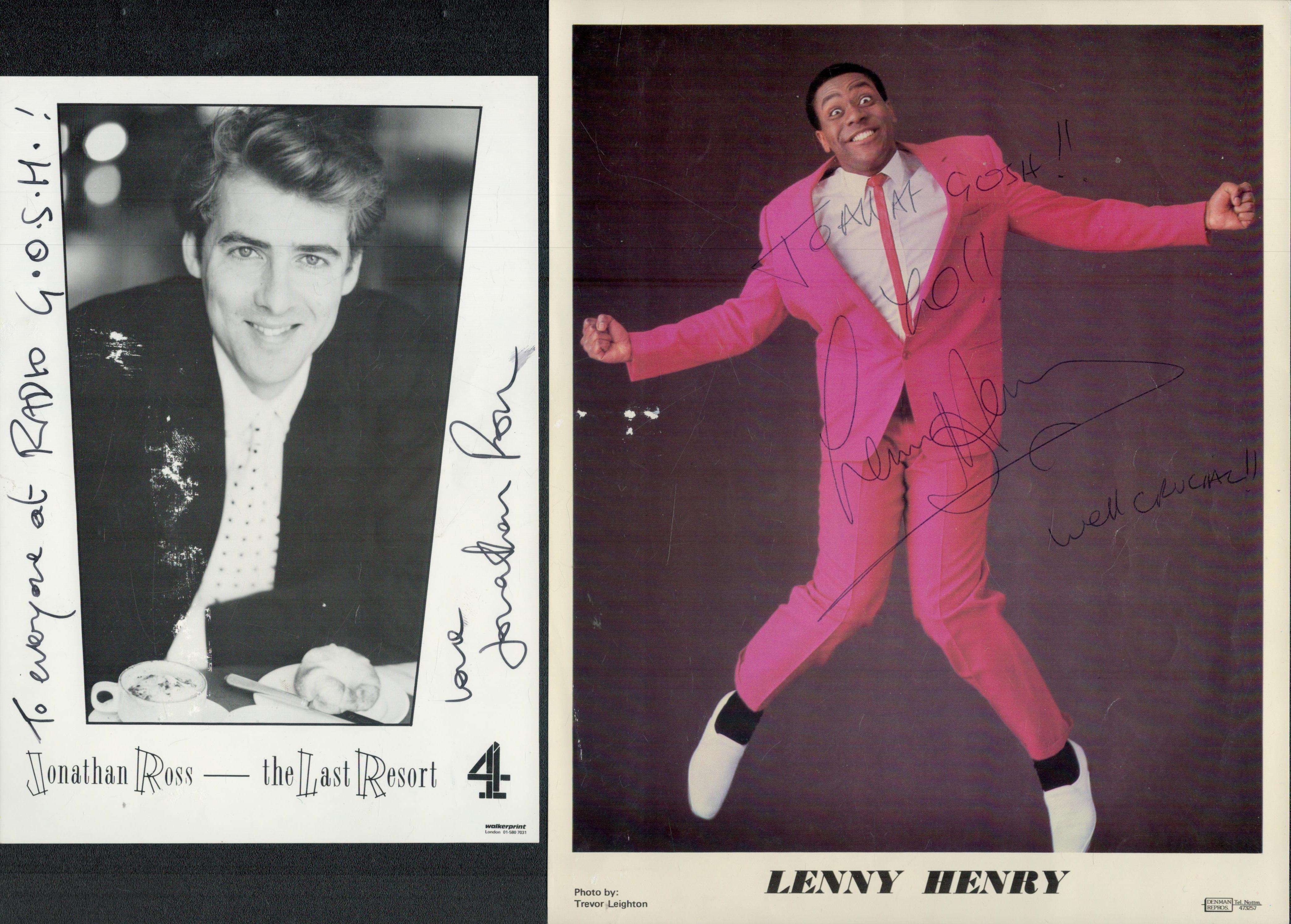 TV ENTERTAINERS 3 signed photos Lenny Henry, Jonathan Ross and Bob Holness. Good Condition. All