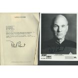 Patrick Stewart signed 10x8 inch Star Trek The Next Generation black and white promo photo with