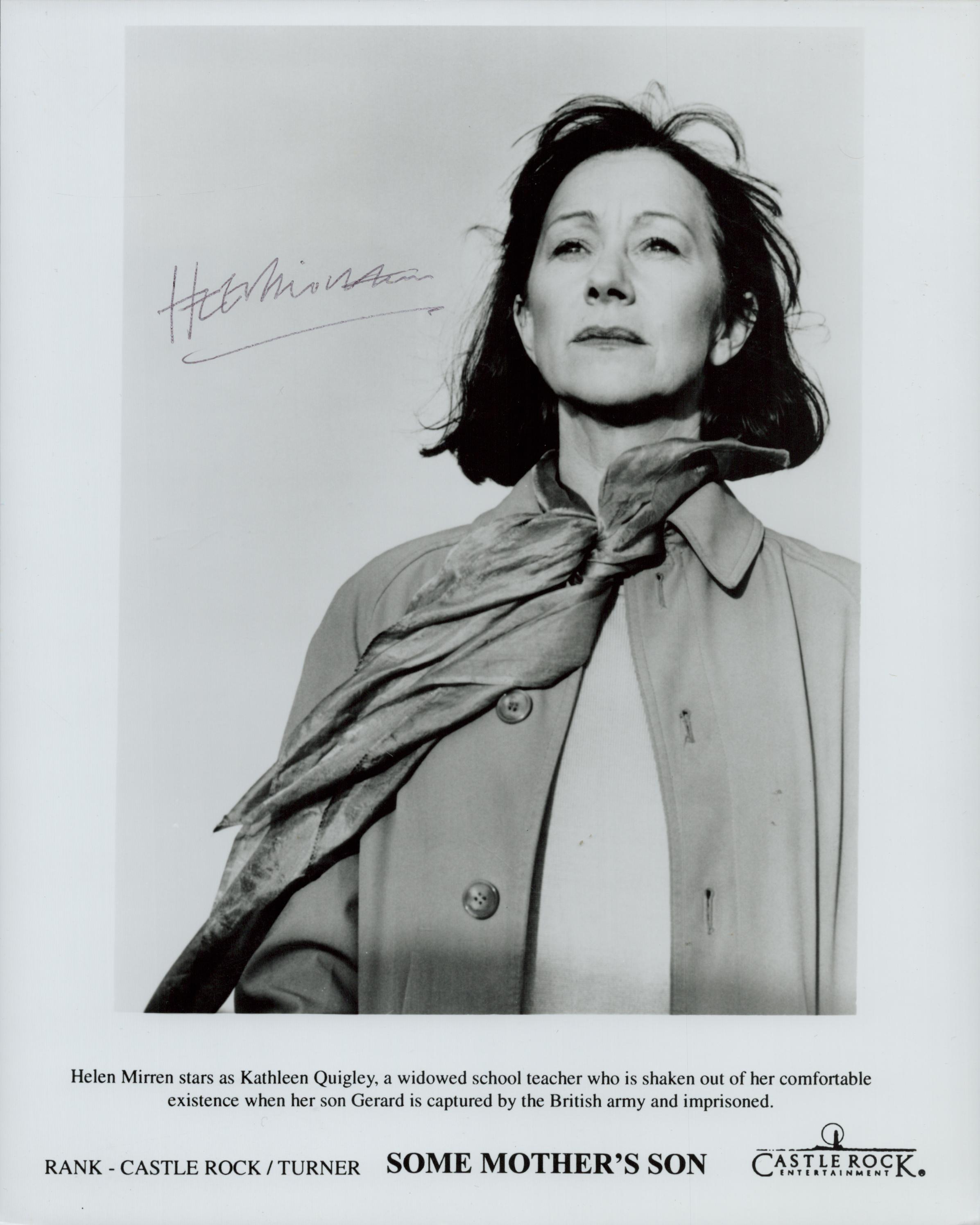 Helen Mirren signed Black and White Still Movie Photo 10x8 Inch. 'Some Mother's Son is a 1996 film'.