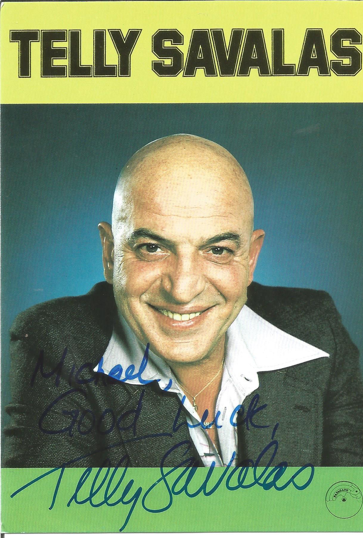 Telly Savalas signed 6x4 inch colour promo photo dedicated. Good Condition. All autographs come with