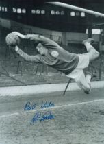 Autographed TOMMY LAWRENCE 16 x 12 Photo : B/W, depicting Liverpool goalkeeper TOMMY LAWRENCE