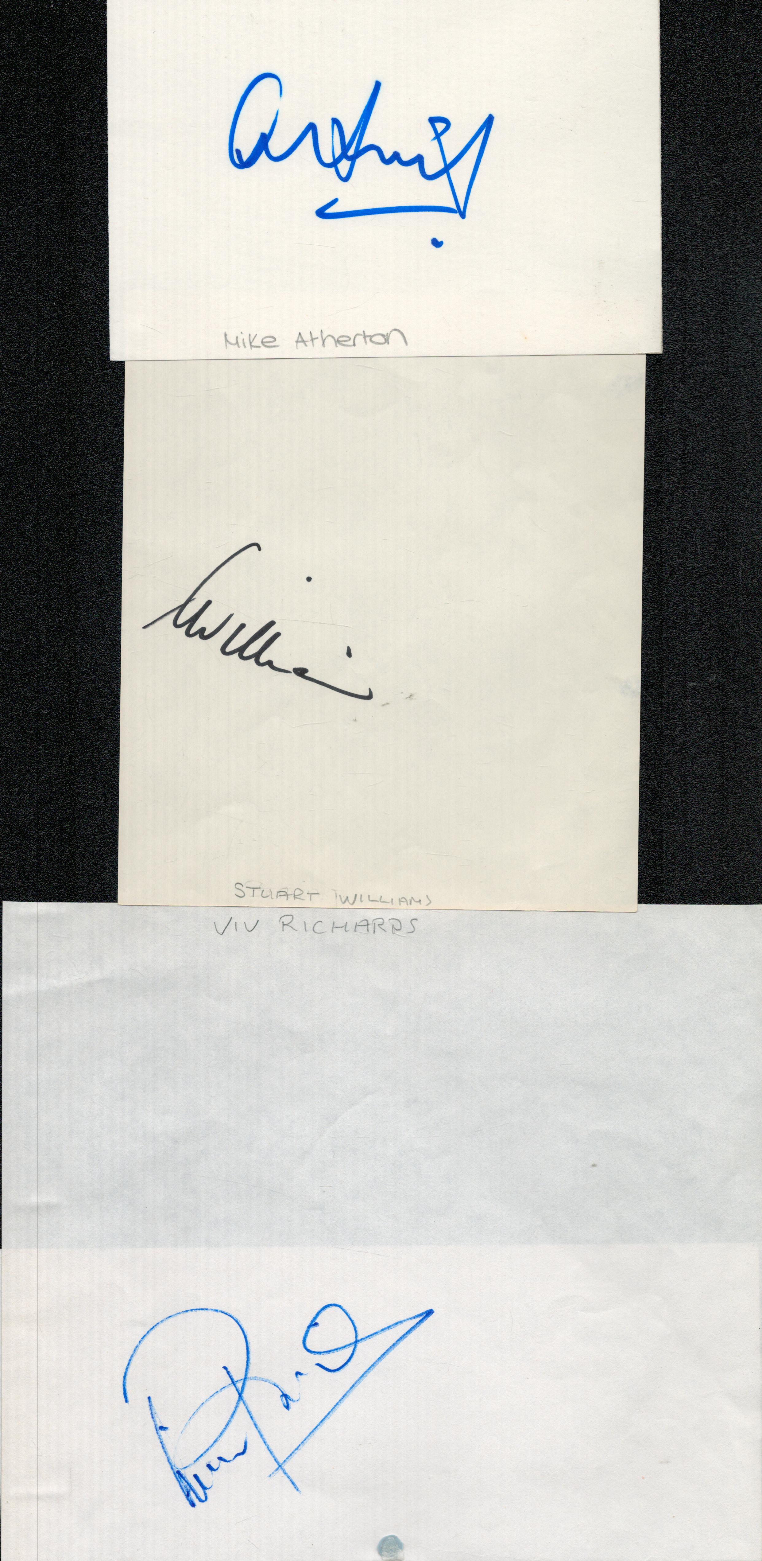 Cricket collection of 8 signed pages includes names of Corey Collymore, Mike Atherton, Stuart