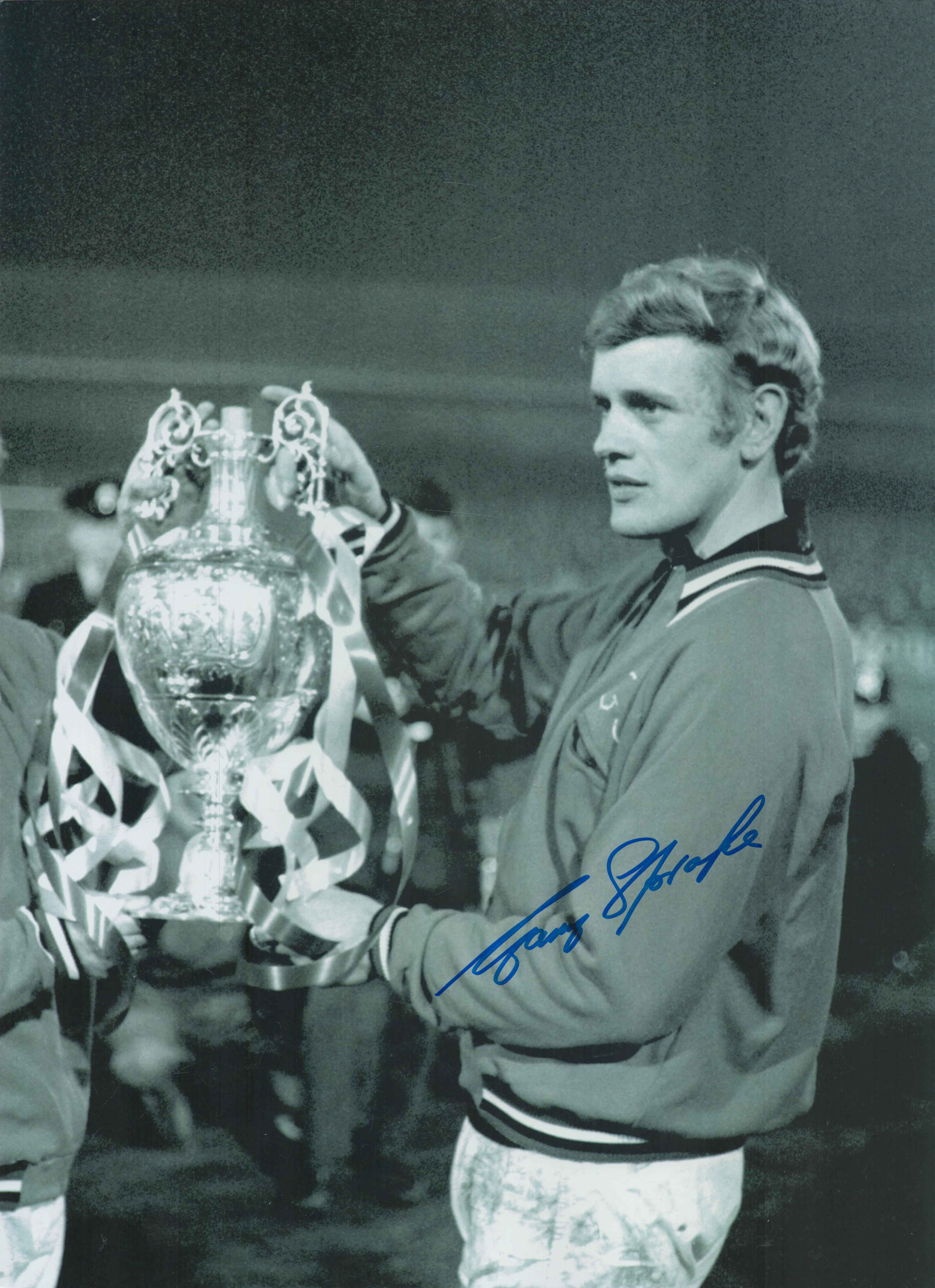 Autographed GARY SPRAKE 16 x 12 Photo : B/W, depicting Leeds United goalkeeper GARY SPRAKE posing