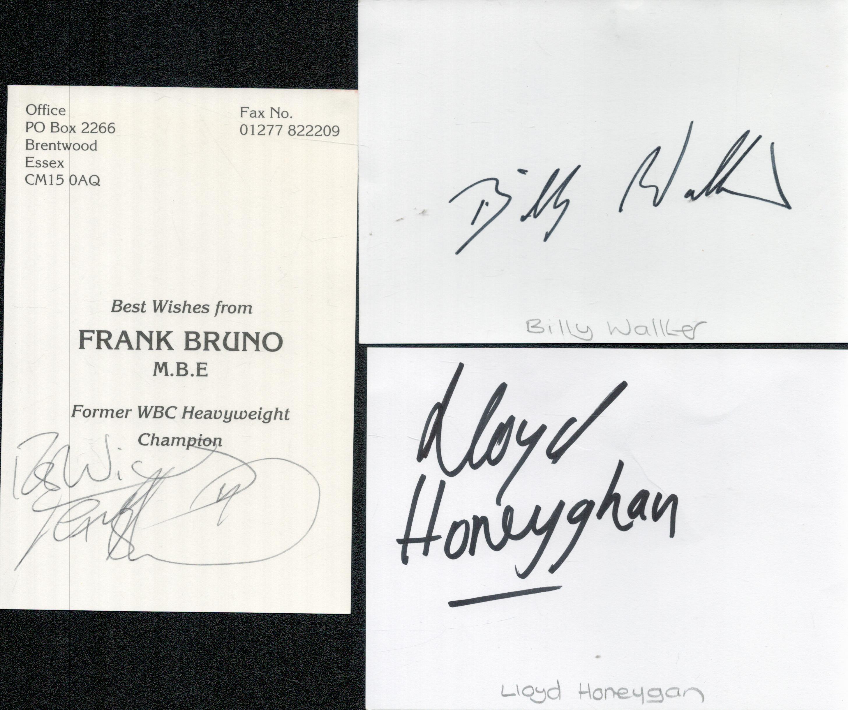Boxing collection of 6 signed photos and cards including names of Lloyd Honeyghan, Billy Walker, Sir - Image 2 of 2