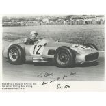 Stirling Moss signed 8x6 inch Grand Prix of England Aintree 1955 black and white photo. Dedicated.