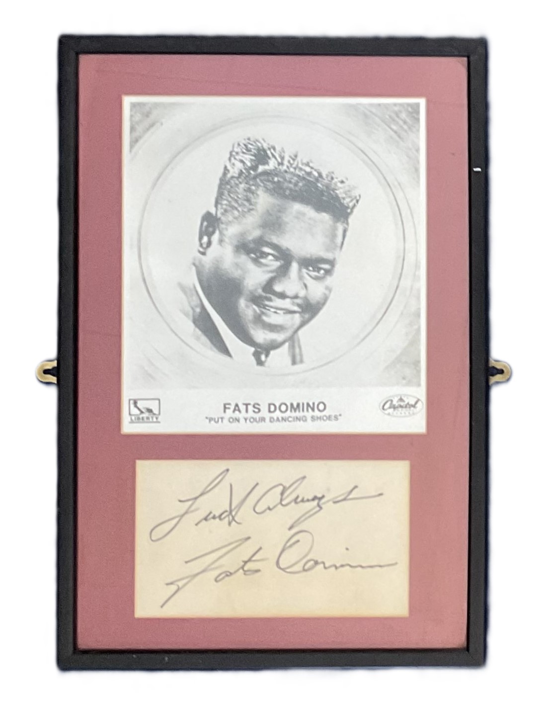 Fats Domino signature piece with black and white photo "Put On Your Dancing Shoes" Capital