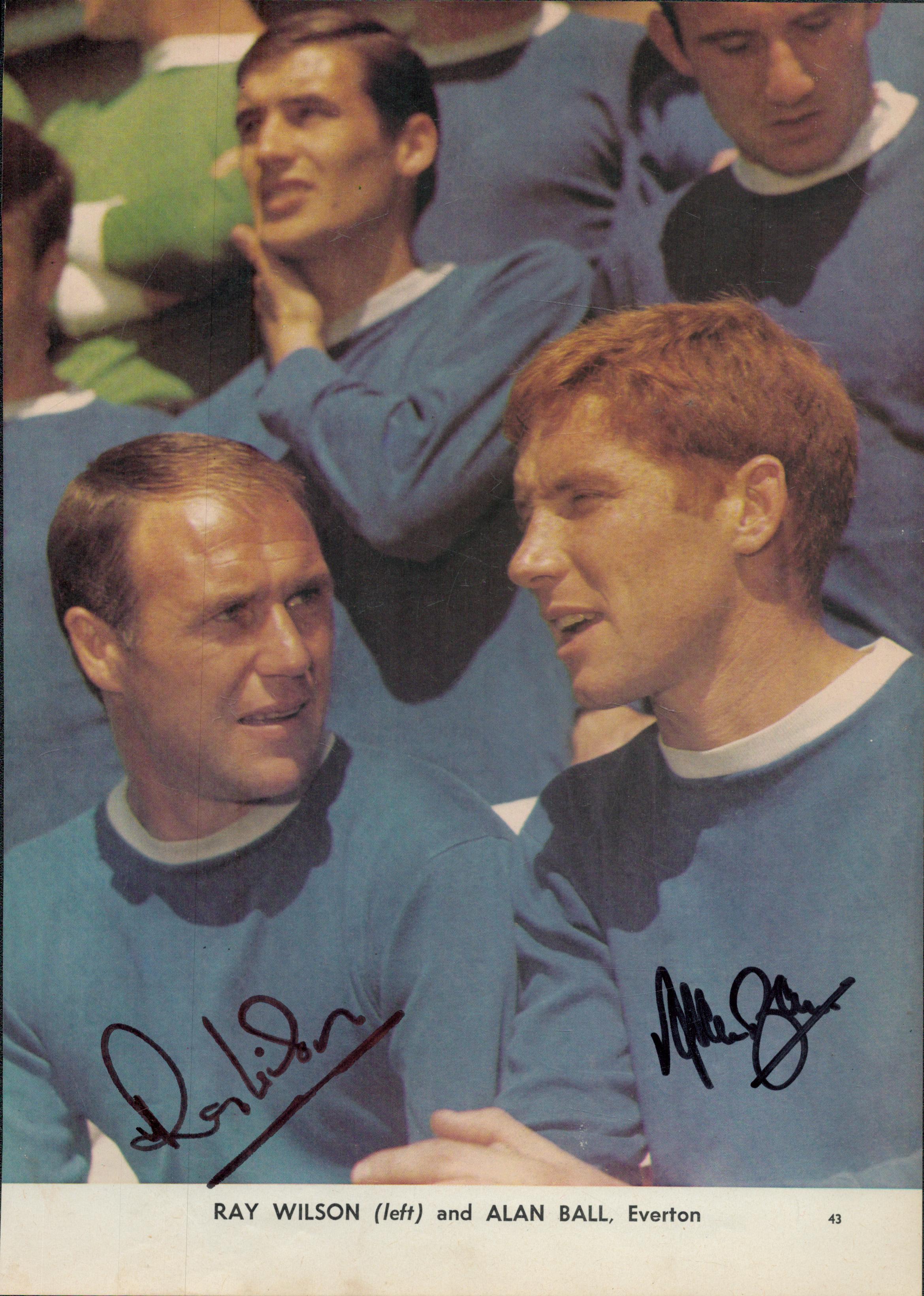 RAY WILSON and ALAN BALL England 1966 World Cup Winners signed Everton A4 magazine Page . Good
