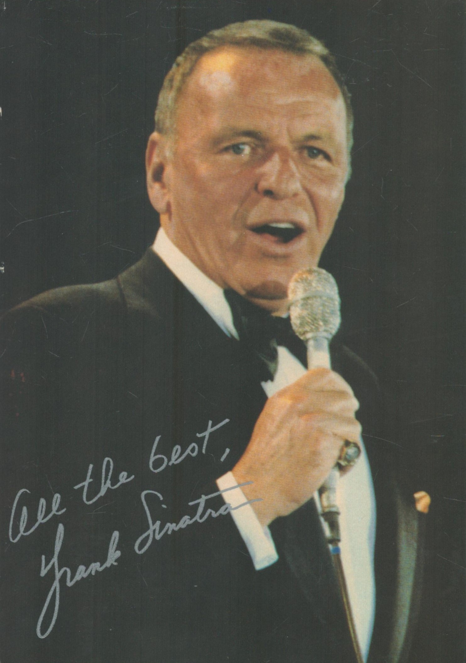 Frank Sinatra signed 7x5 inch colour photo. Good Condition. All autographs come with a Certificate