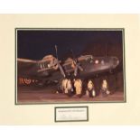 WW2 RAF Flt Lt George Dunn DFC Signed Signature Piece, Mounted With Colour Lancaster Bomber Glossy