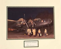WW2 RAF Flt Lt George Dunn DFC Signed Signature Piece, Mounted With Colour Lancaster Bomber Glossy