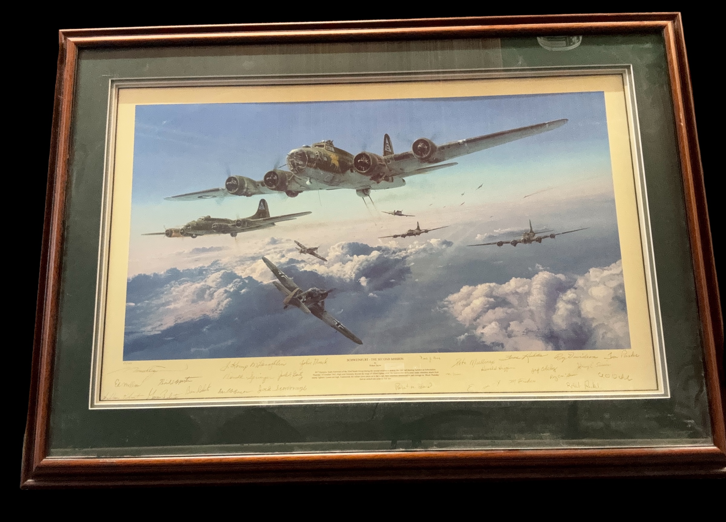 WW2 Print titled Schweinfurt - The Second Mission by Robert Taylor. Limited 23/125. Multi signed