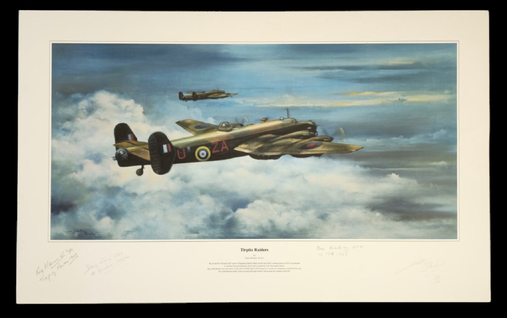 WWII multi signed 28x17 inch limited edition print titled Tirpitz Raiders signatures include